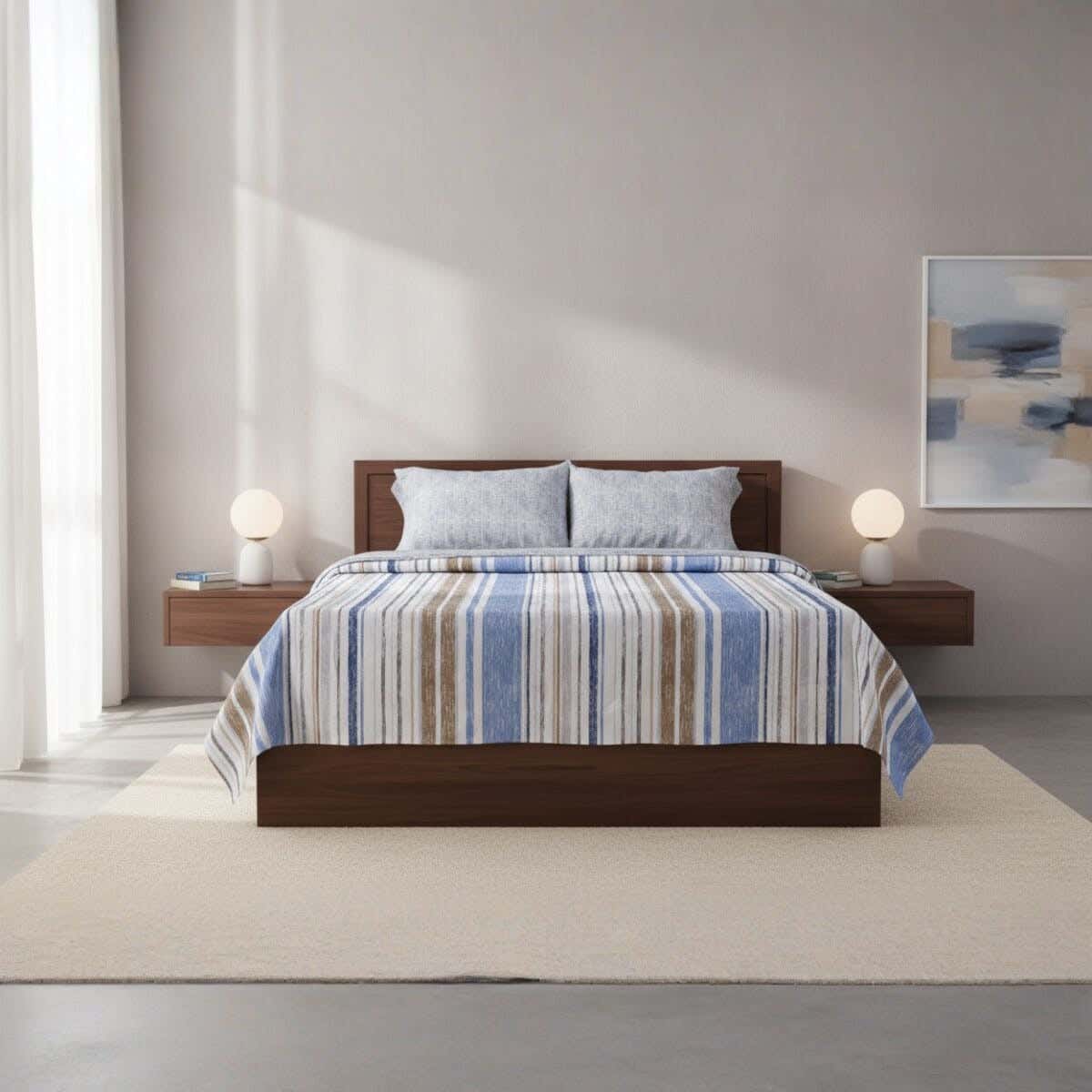 Hugee Cotton Bed Sheet Set, 4 Pieces, 240x260 cm, 1900 gm - Multicolor
