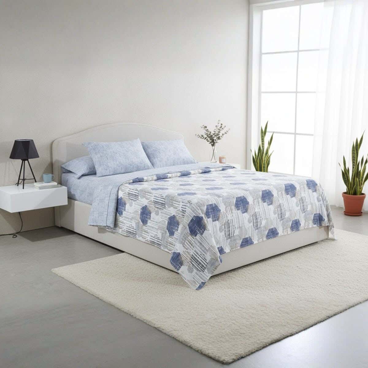 Hugee Cotton Bed Sheet Set, 4 Pieces, 240x260 cm, 1900 gm - Multicolor
