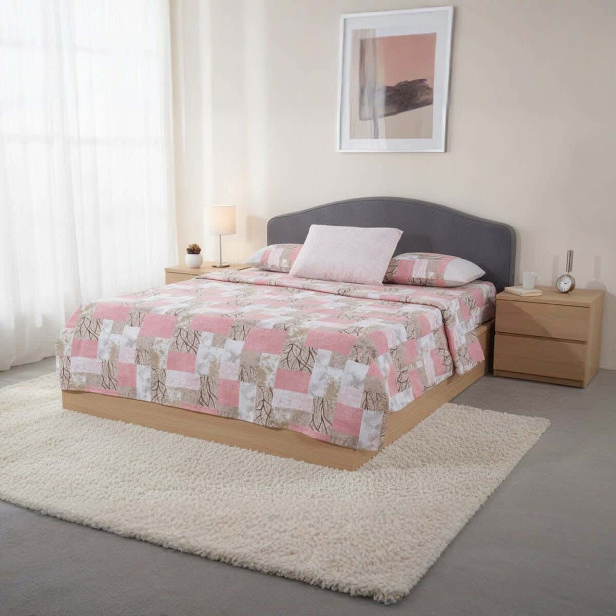 Hugee Cotton Bed Sheet Set, 6 Pieces, 240×180 cm, 2300 gm - Cashmere Beige