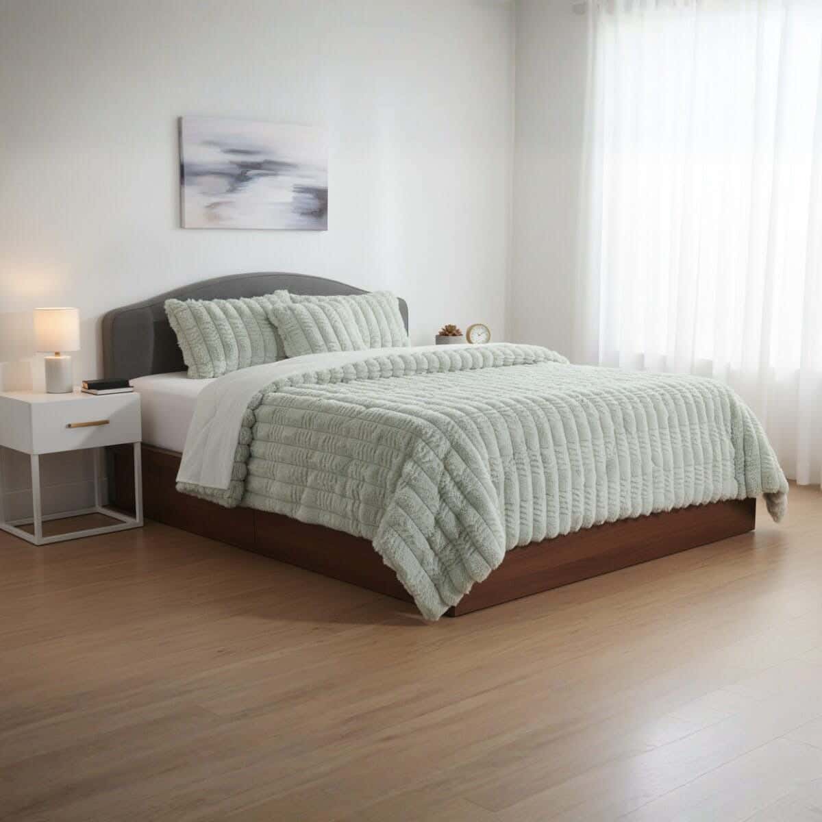 Tabark Fur Quilt Set, 4 Pieces, 240x260cm, 7850 gm - Olive