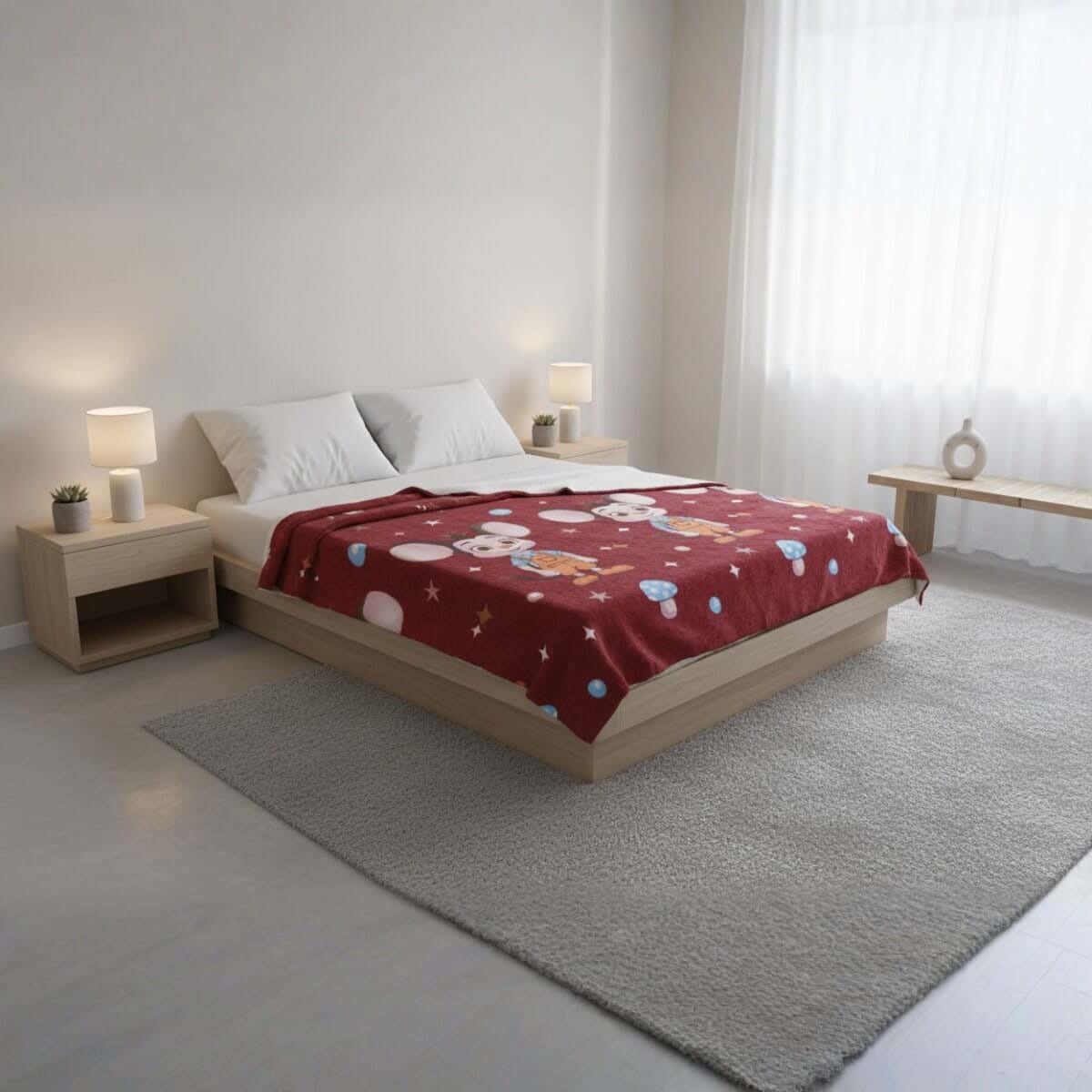 Dragon Velvet Bed Heater, 210×175 cm, 770 gm - Dark Red