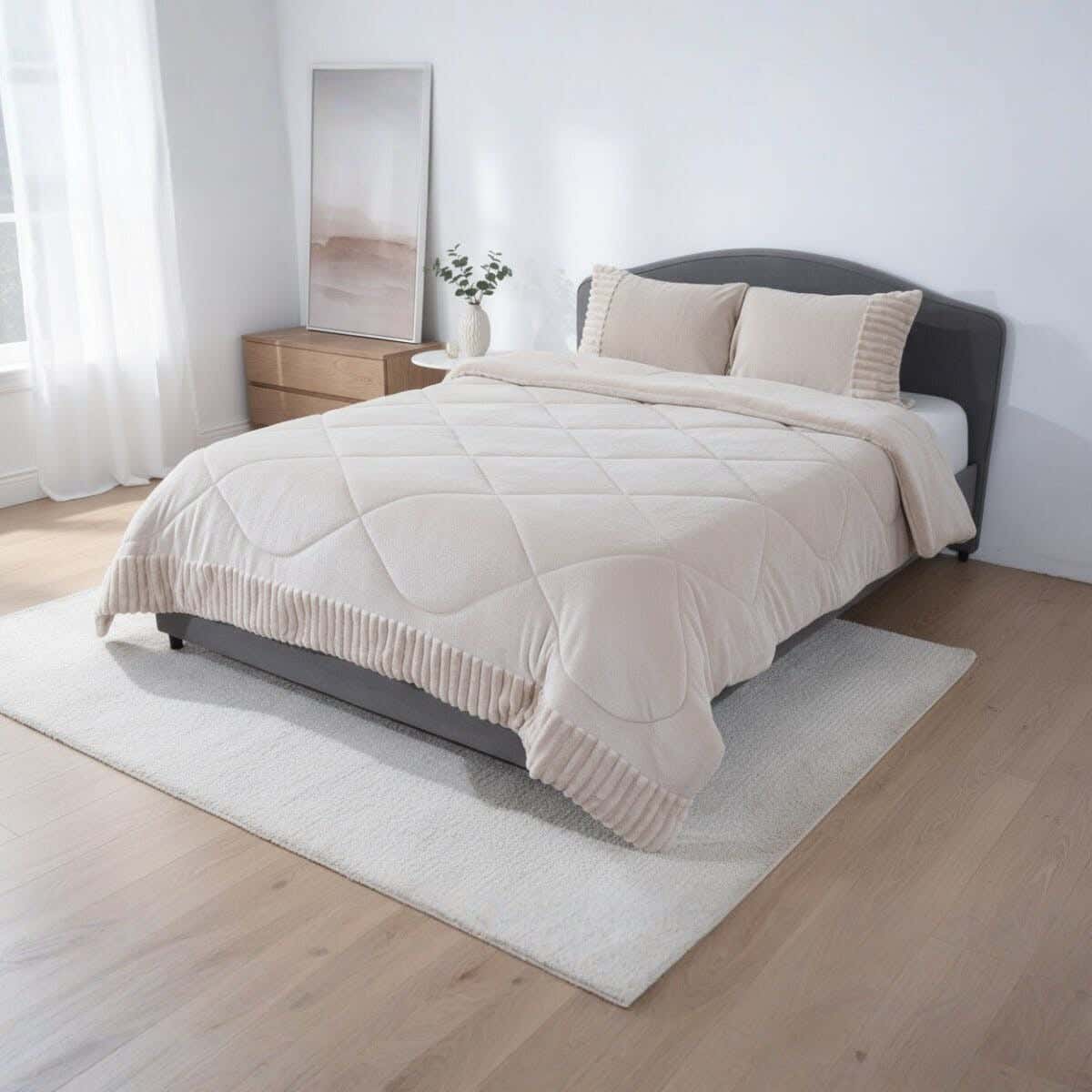Natali Velvet Quilt Set, 3 Pieces, 240×250 cm, Approximately 4750 grm - Beige