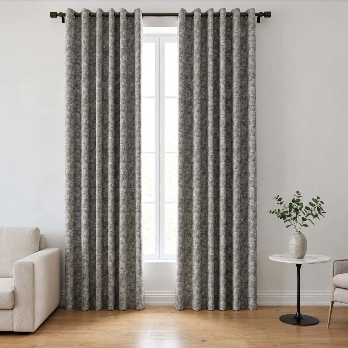 Mokhmal Printed Double-Sided Blackout Linen Curtain, 135×250 cm, Approx 1000 grm - Grey Green (1 Piece)