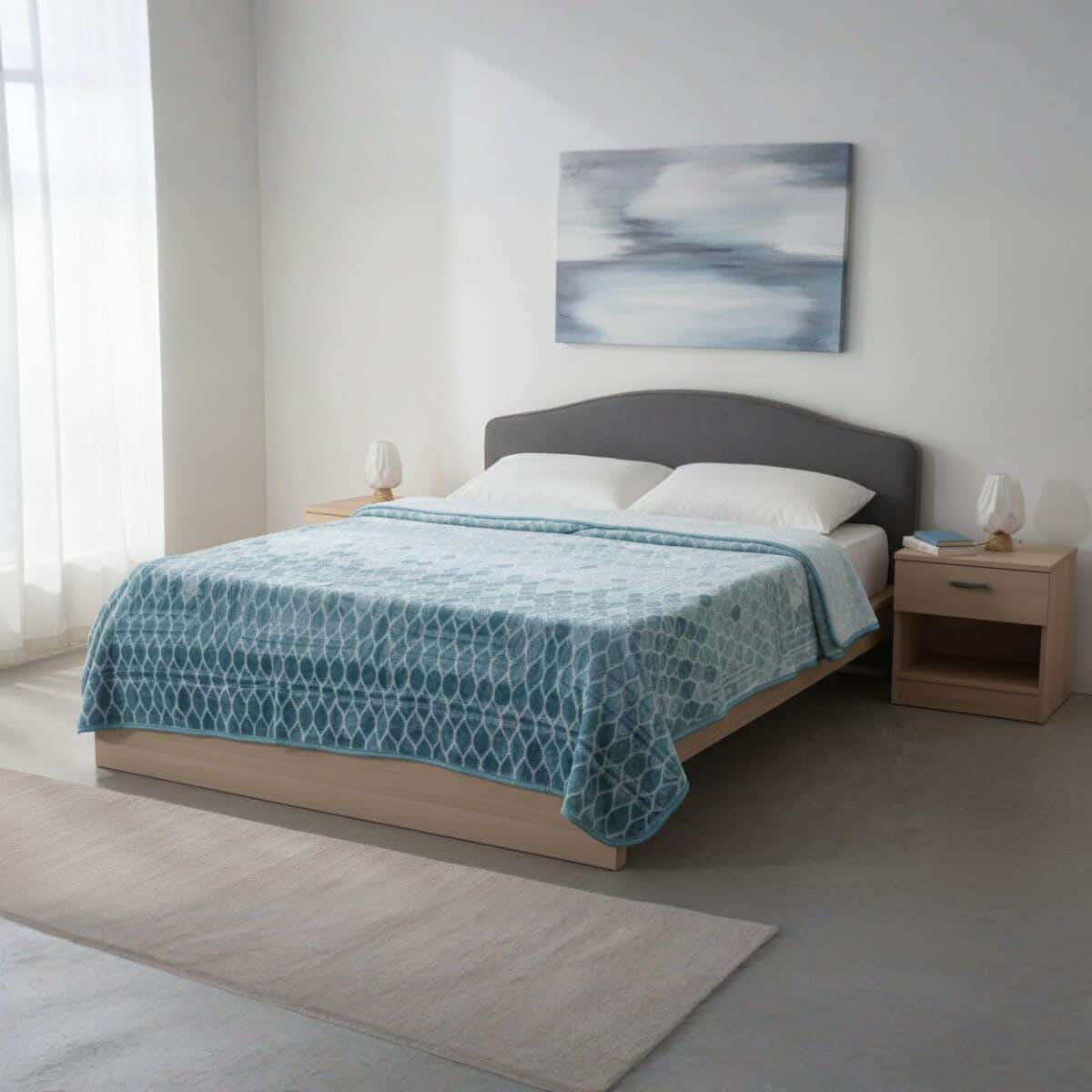 Sofia Velvet Single Layer Youth Blanket Set, 2 Pieces, 240×180 cm, 5750 gm - Turquoise