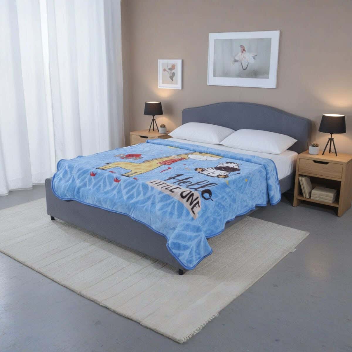 Sofia Velvet Single Layer children Blanket Set, 2 Pieces, 240×180 cm, 2800 gm - Blue