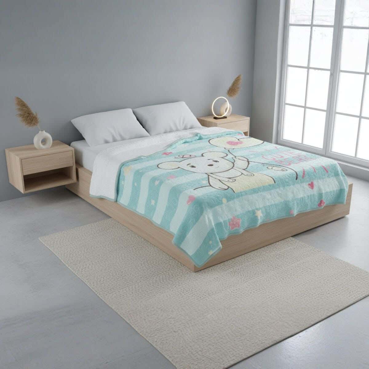 Sofia Velvet Single Layer children Blanket Set, 2 Pieces, 240×180 cm, 2800 gm - Light Green