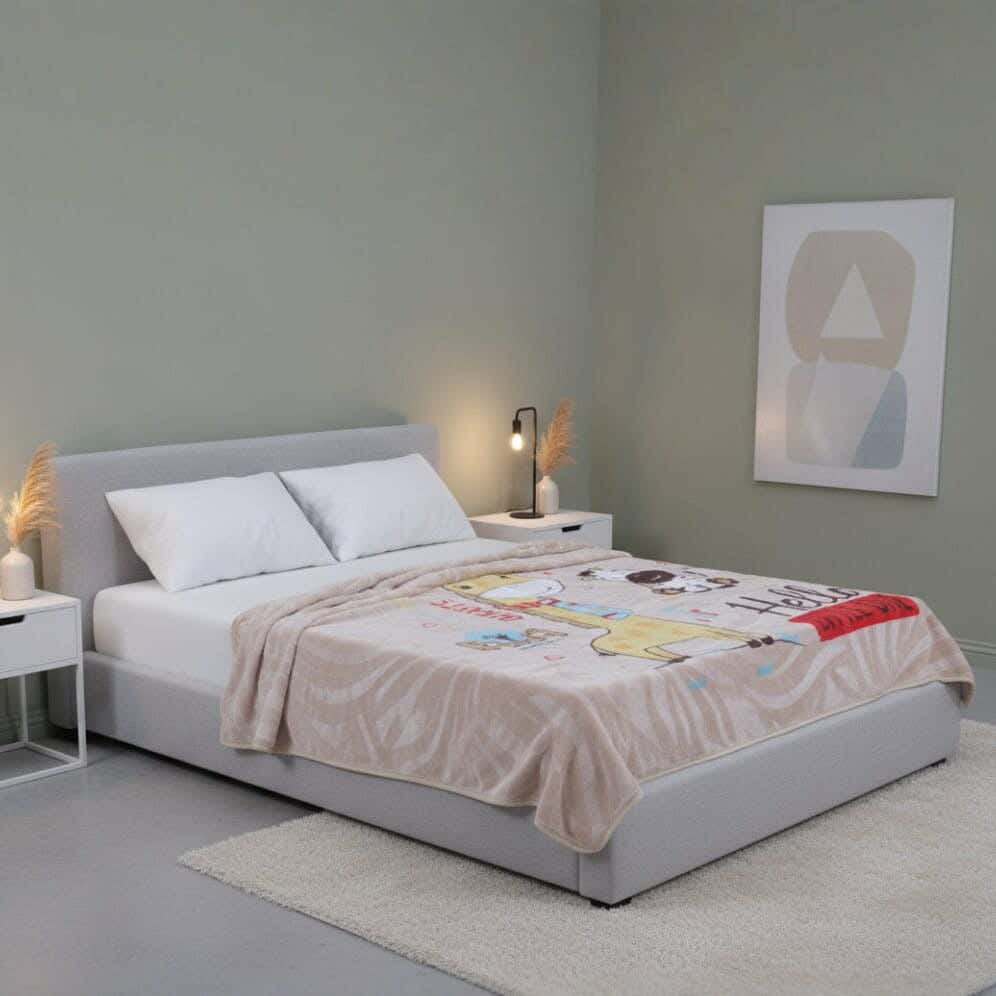 Sofia Velvet Single Layer children Blanket Set, 2 Pieces, 240×180 cm, 2800 gm - Beige