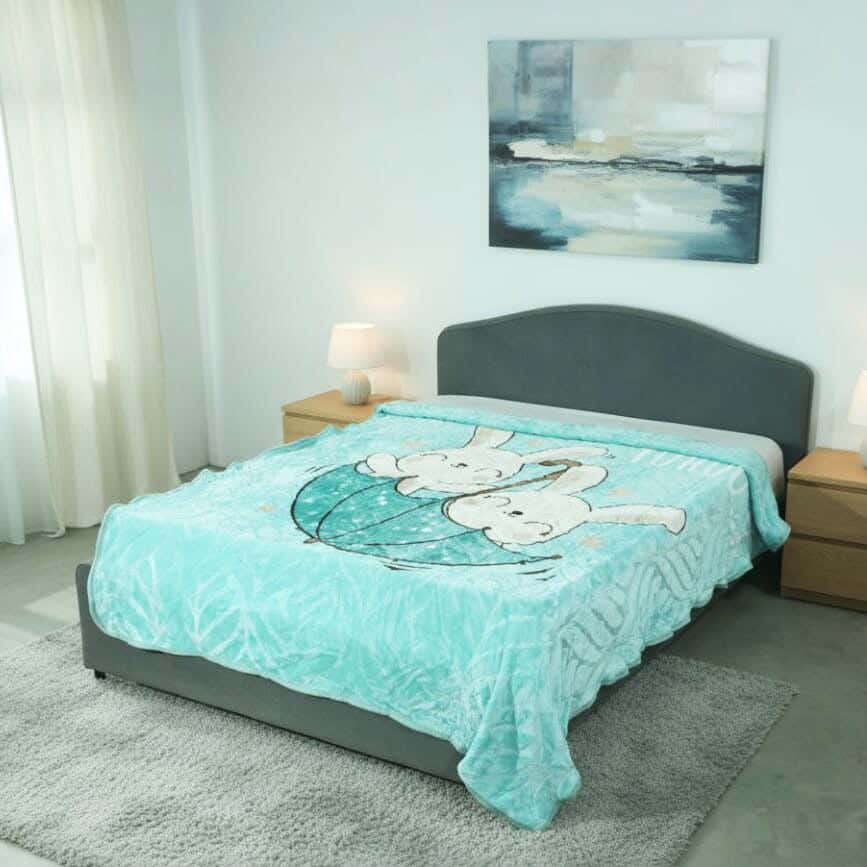 Sofia Velvet Single Layer Kids Blanket Set, 2 Pieces, 240×180 cm, Approximately 2800 grm - Green Beige