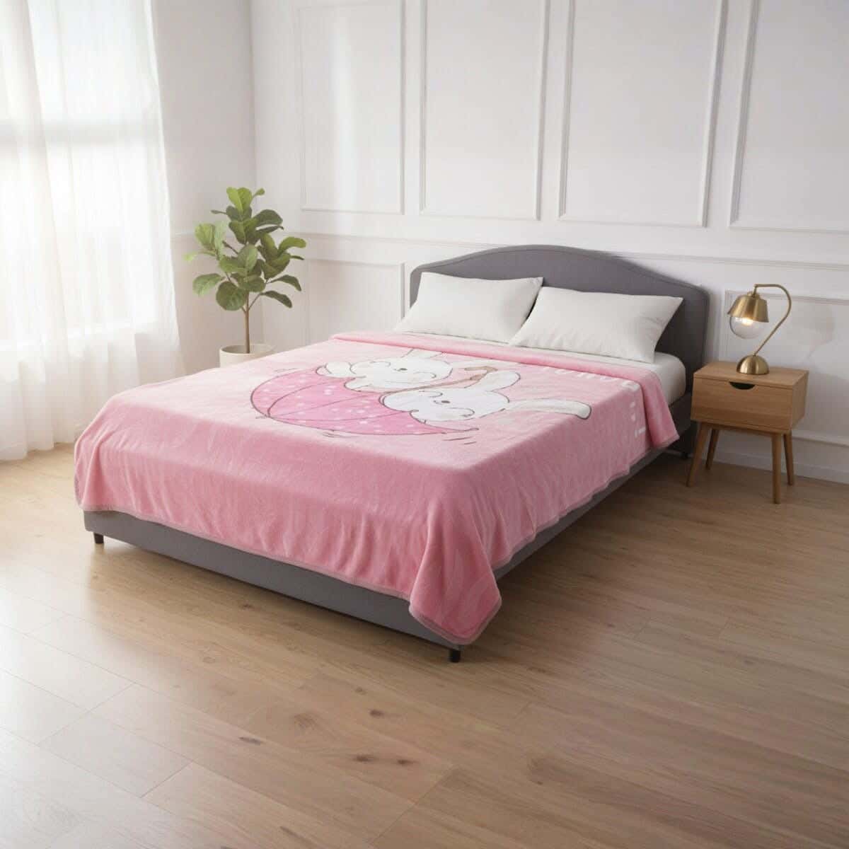 Sofia Velvet Single Layer Kids Blanket Set, 2 Pieces, 240×180 cm, Approximately 2800 grm - Rose White