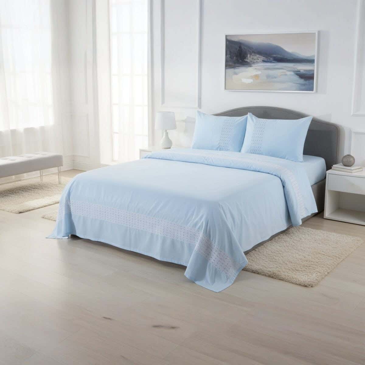 Sovana Cotton Bed Sheet Set, 4 Pieces, 270×240 cm, 2160 gm - Light Blue