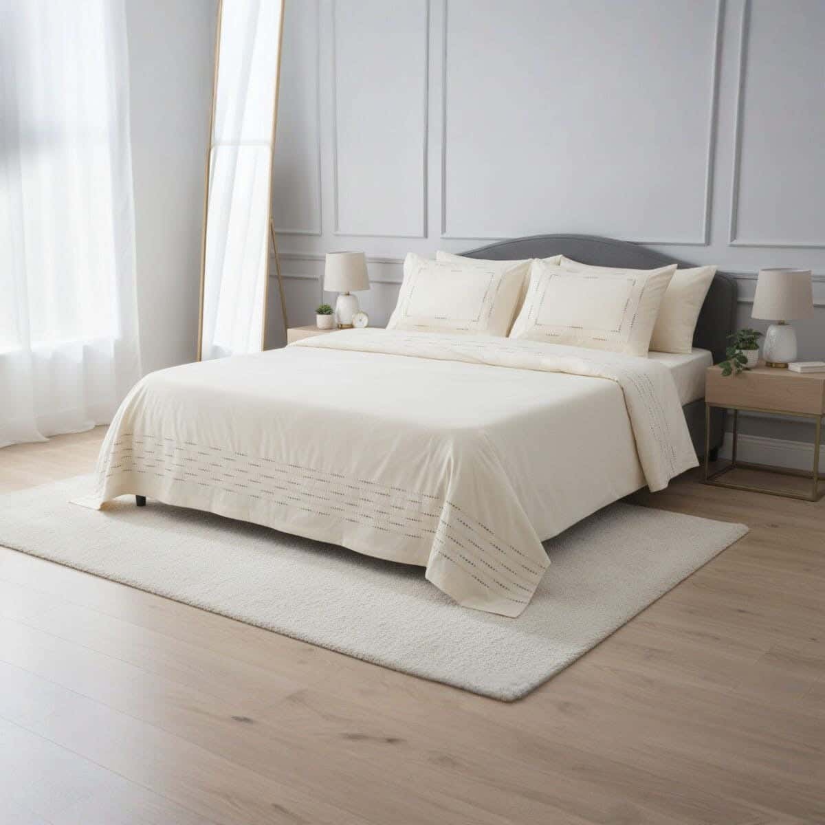 Excellence Cotton Bed Sheet Set, 4 Pieces, 295×240 cm, 2035 gm - Light Coffee