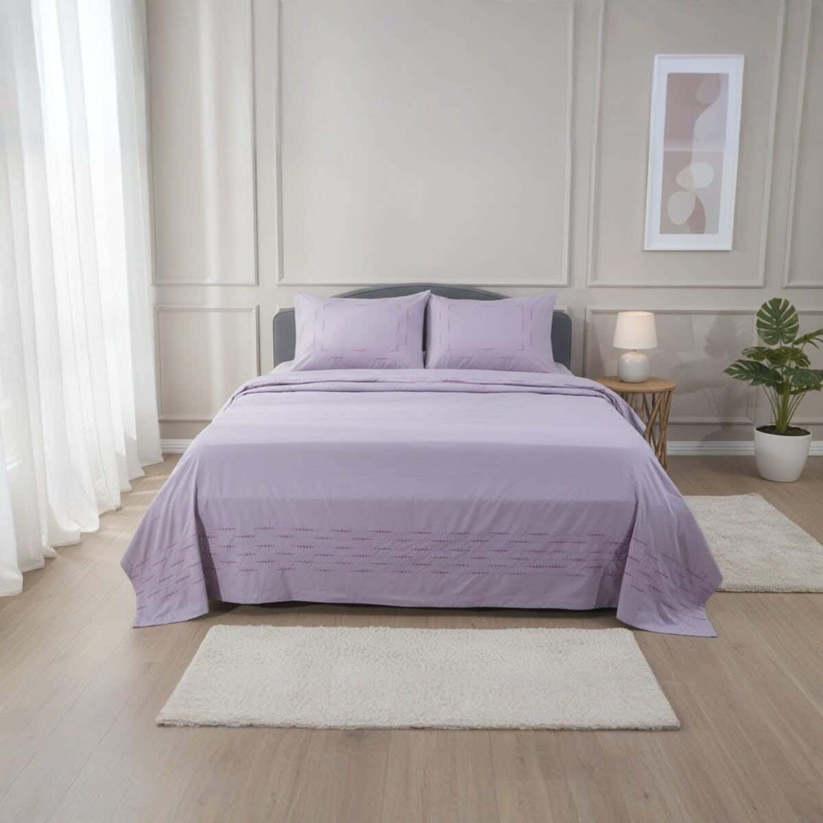 Excellence Cotton Bed Sheet Set, 4 Pieces, 295×240 cm, 2035 gm - Mauve
