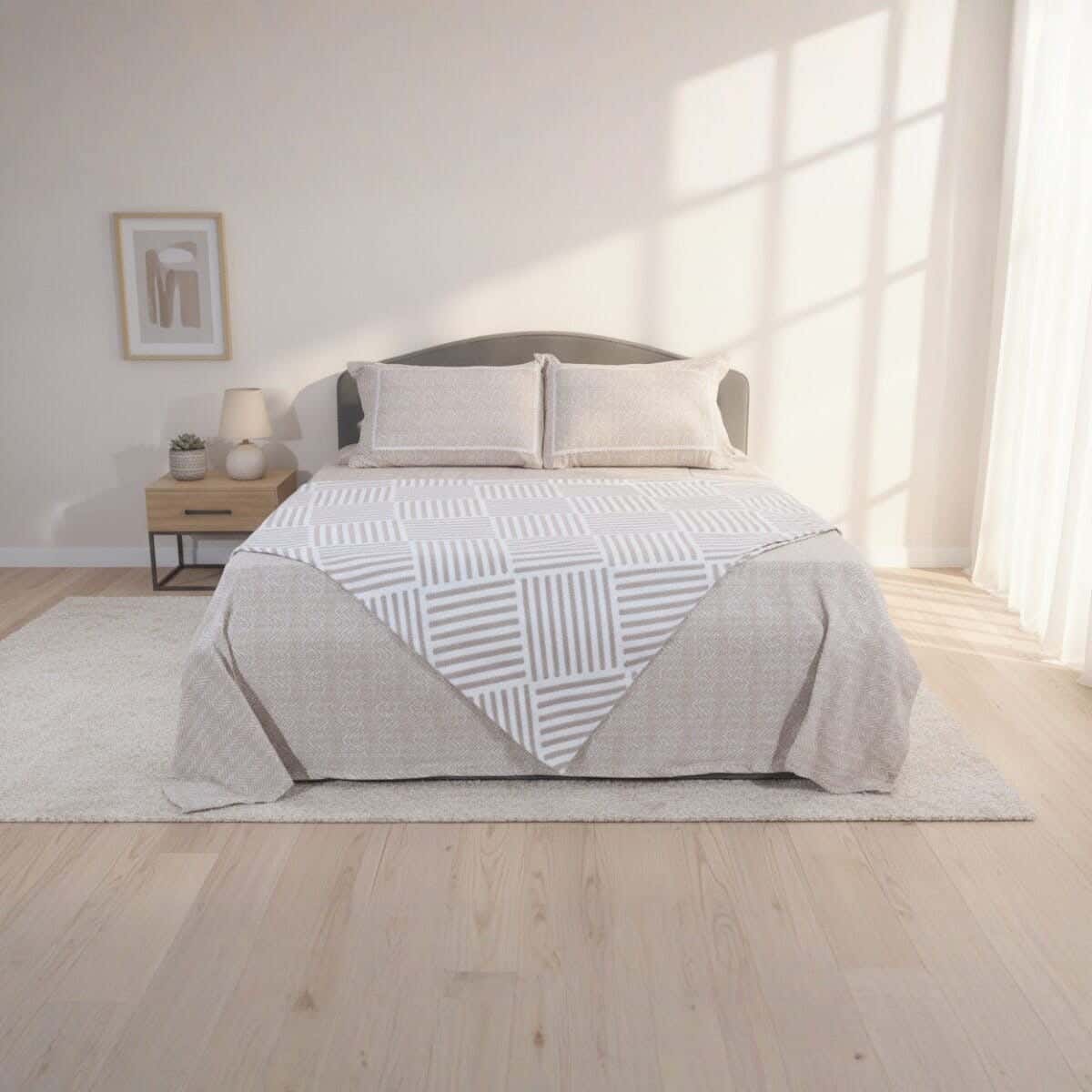 Vivara Cotton Comforter and BedSheet Set, 5 Pieces, 230×250 cm, 4625 gm - Coffee