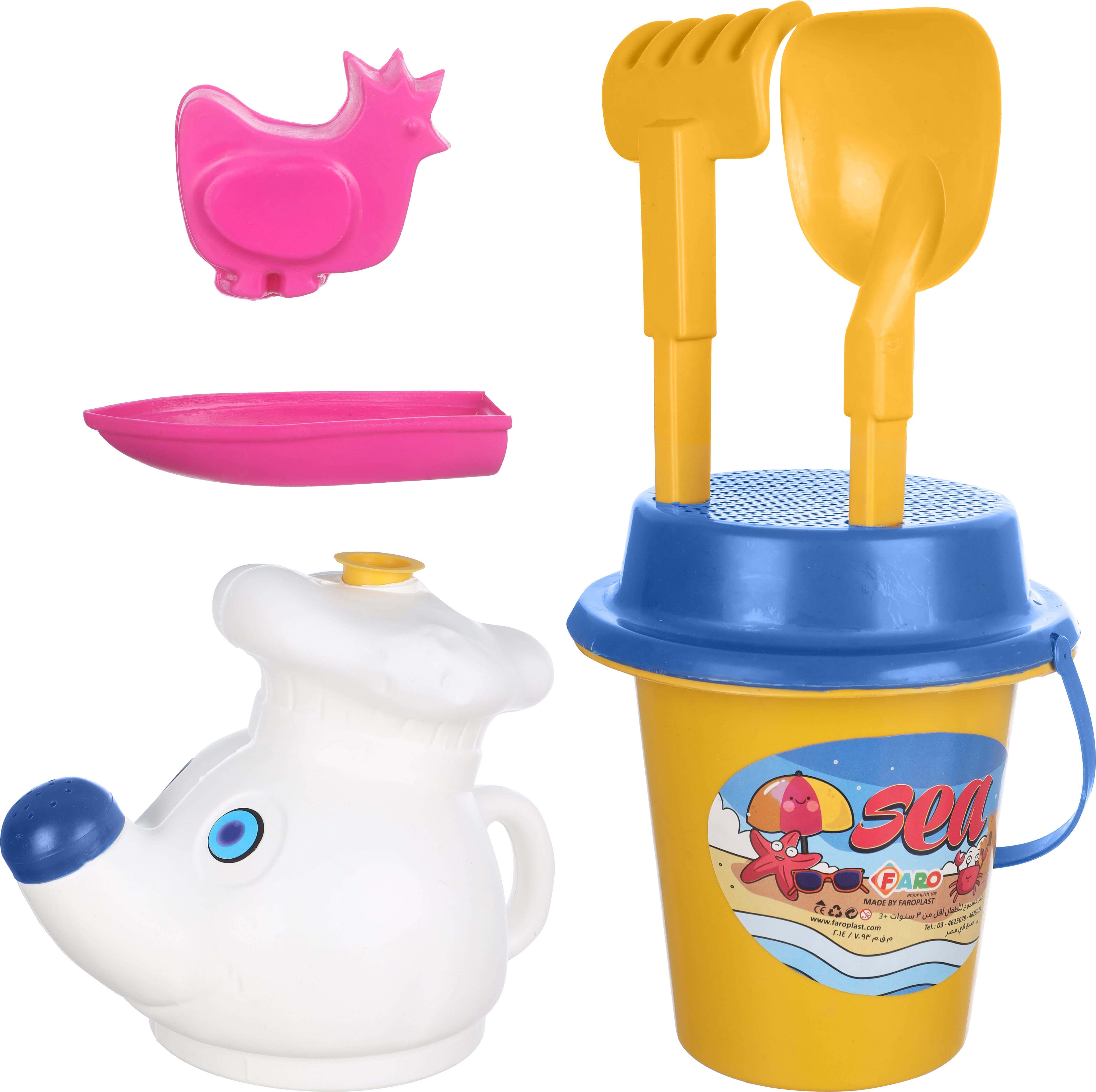 Faro Plast Plastic Beach Bucket Set For Kids, 7 Pieces - Multicolor