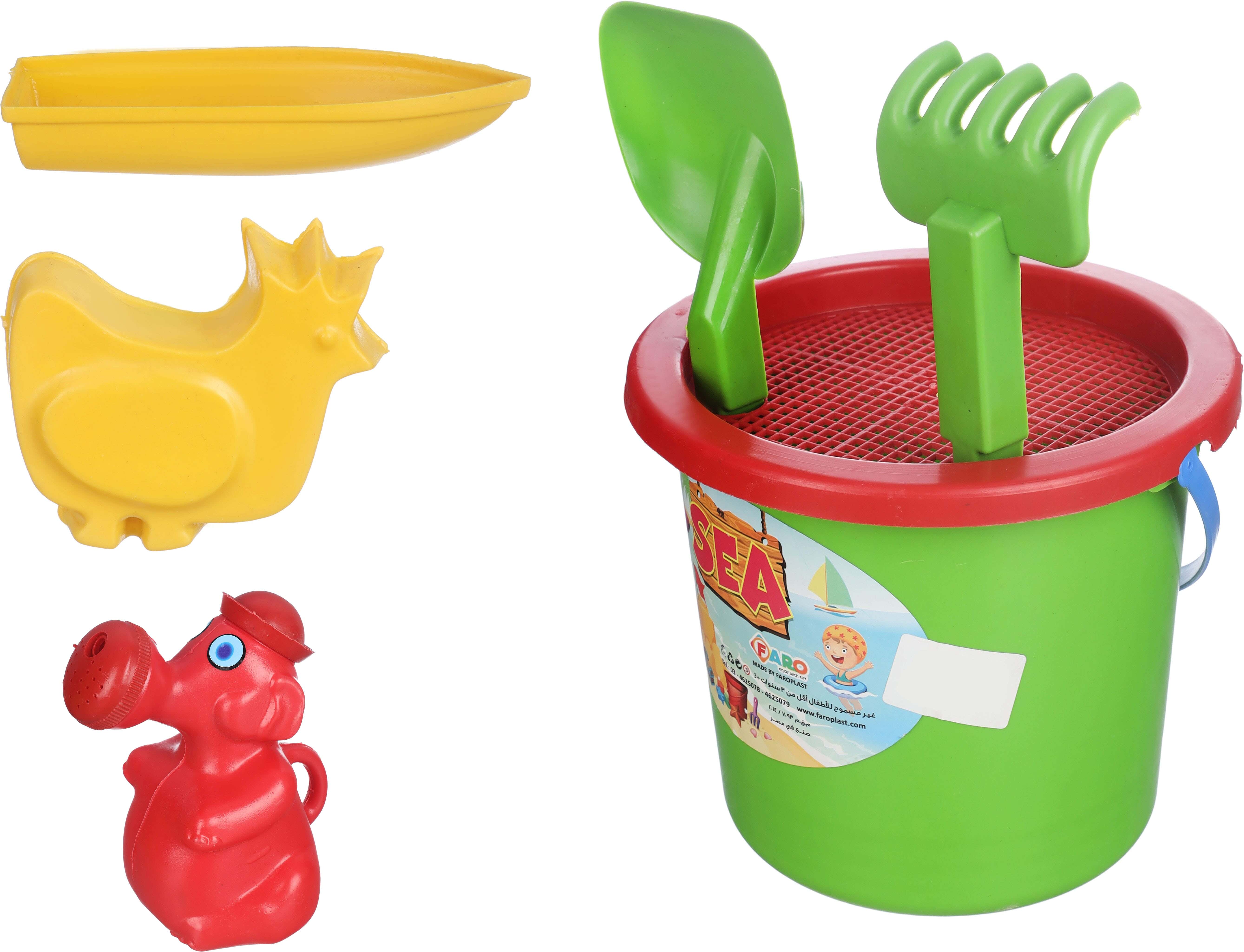 Faro Plast Plastic Beach Bucket Set For Kids, 7 Pieces - Multicolor