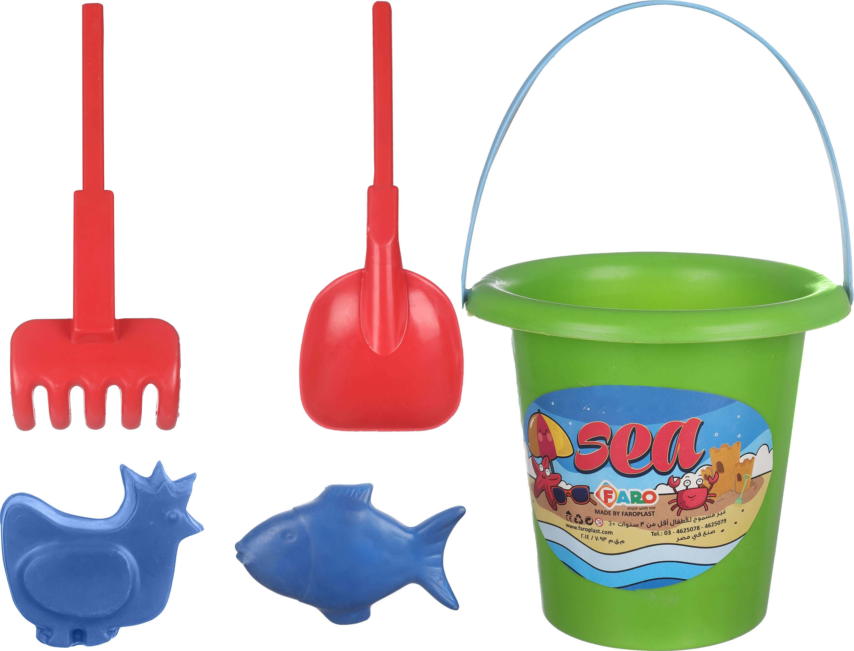Faro Plast Plastic Beach Buckets Set for Kids, without Lid, 5 Pieces - Multicolor