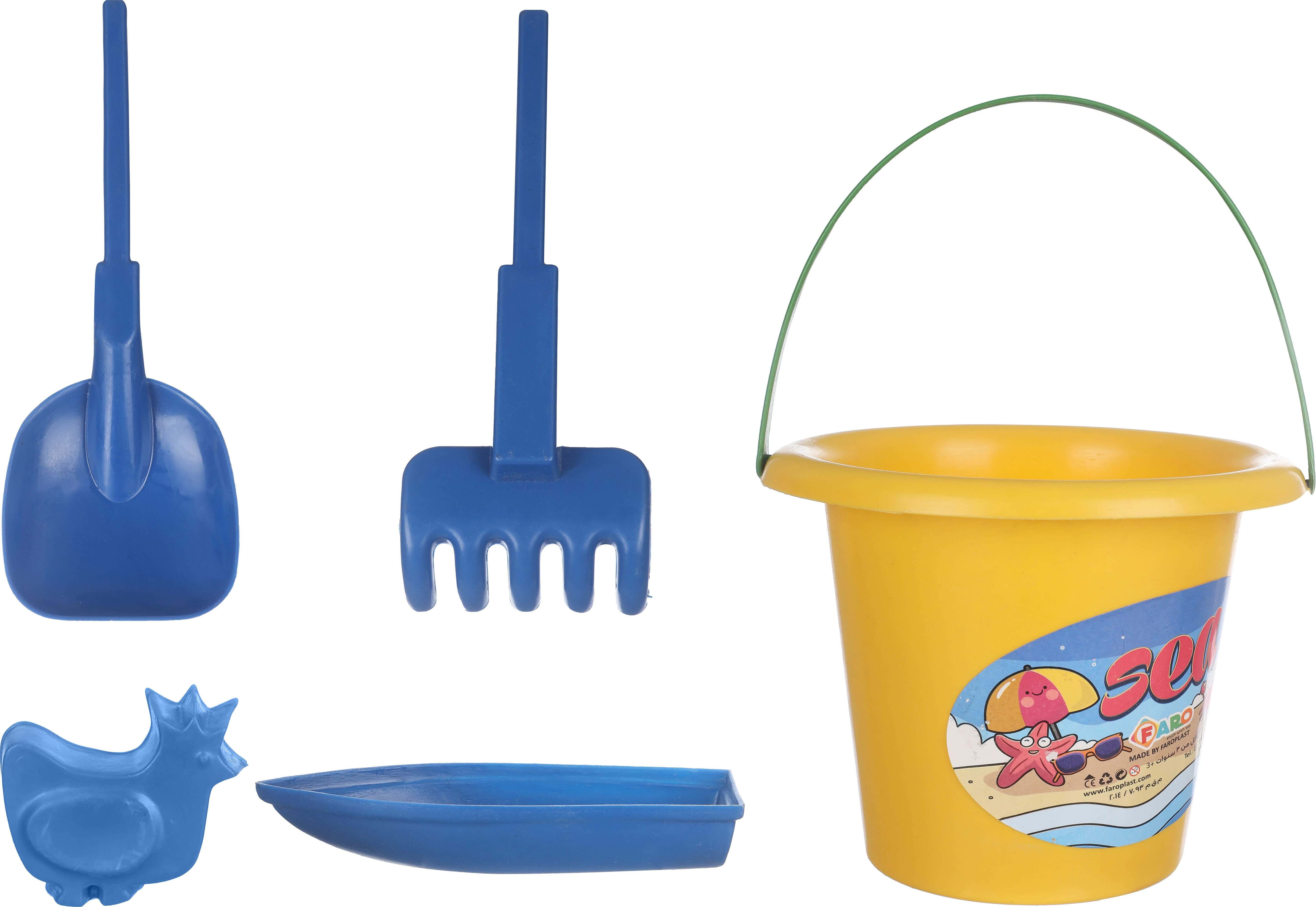 Faro Plast Plastic Beach Buckets Set for Kids, without Lid, 5 Pieces - Multicolor