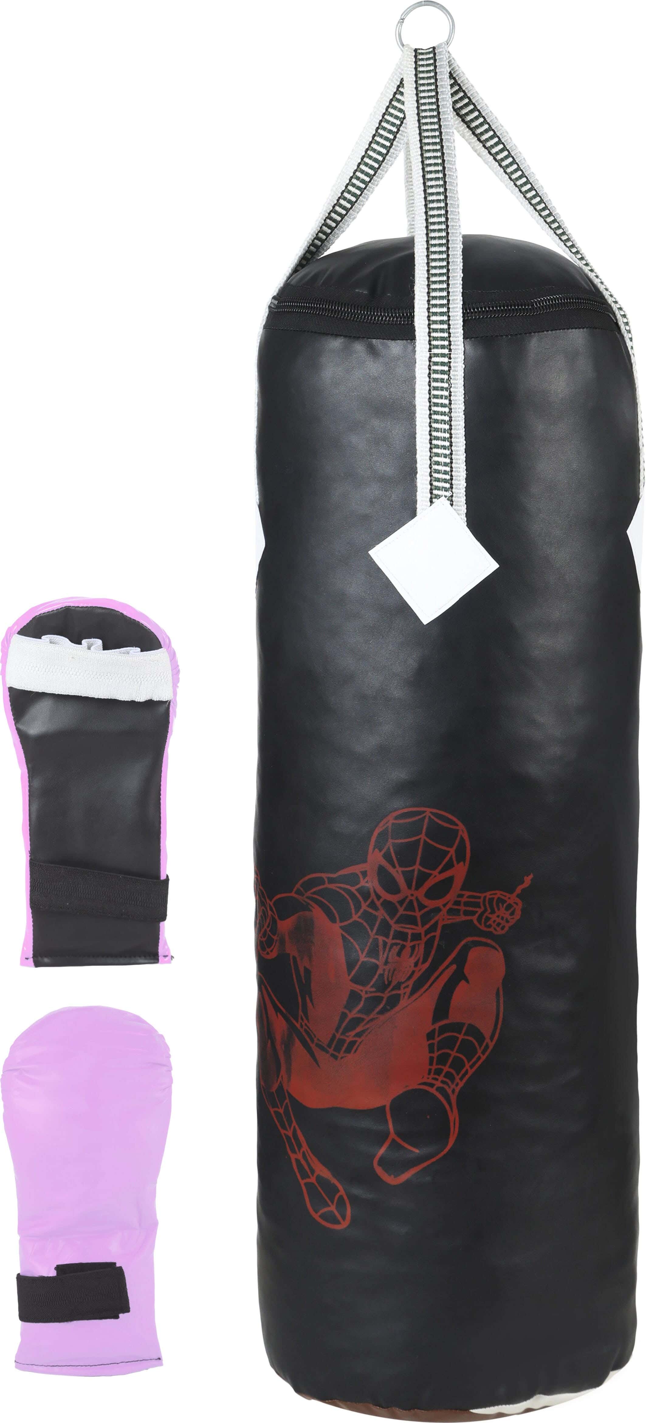Imitation Leather Padded Sports Box for Boys, 2 Gloves, 66 To 75 cm - Black Mauve