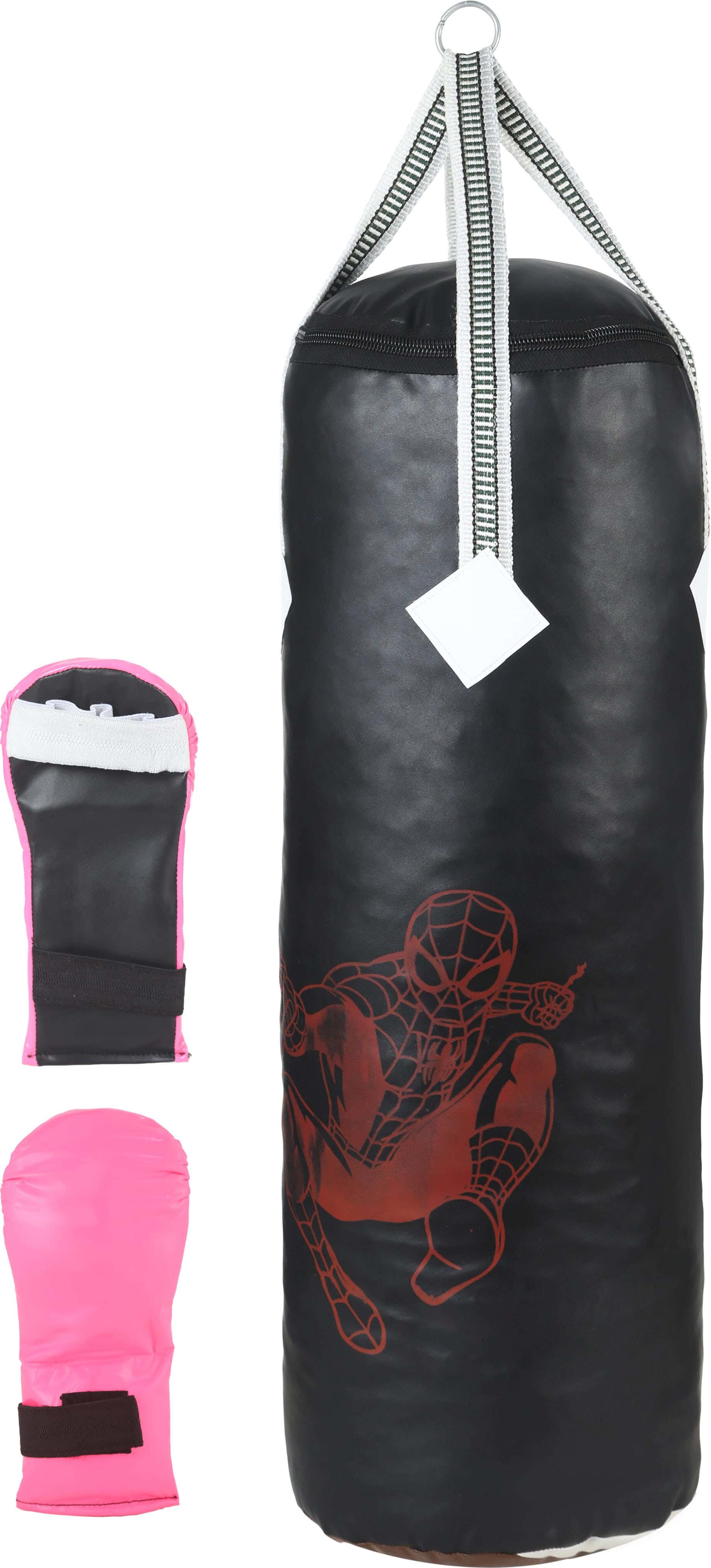 Imitation Leather Padded Sports Box for Boys, 2 Gloves, 66 To 75 cm - Black Fuchsia