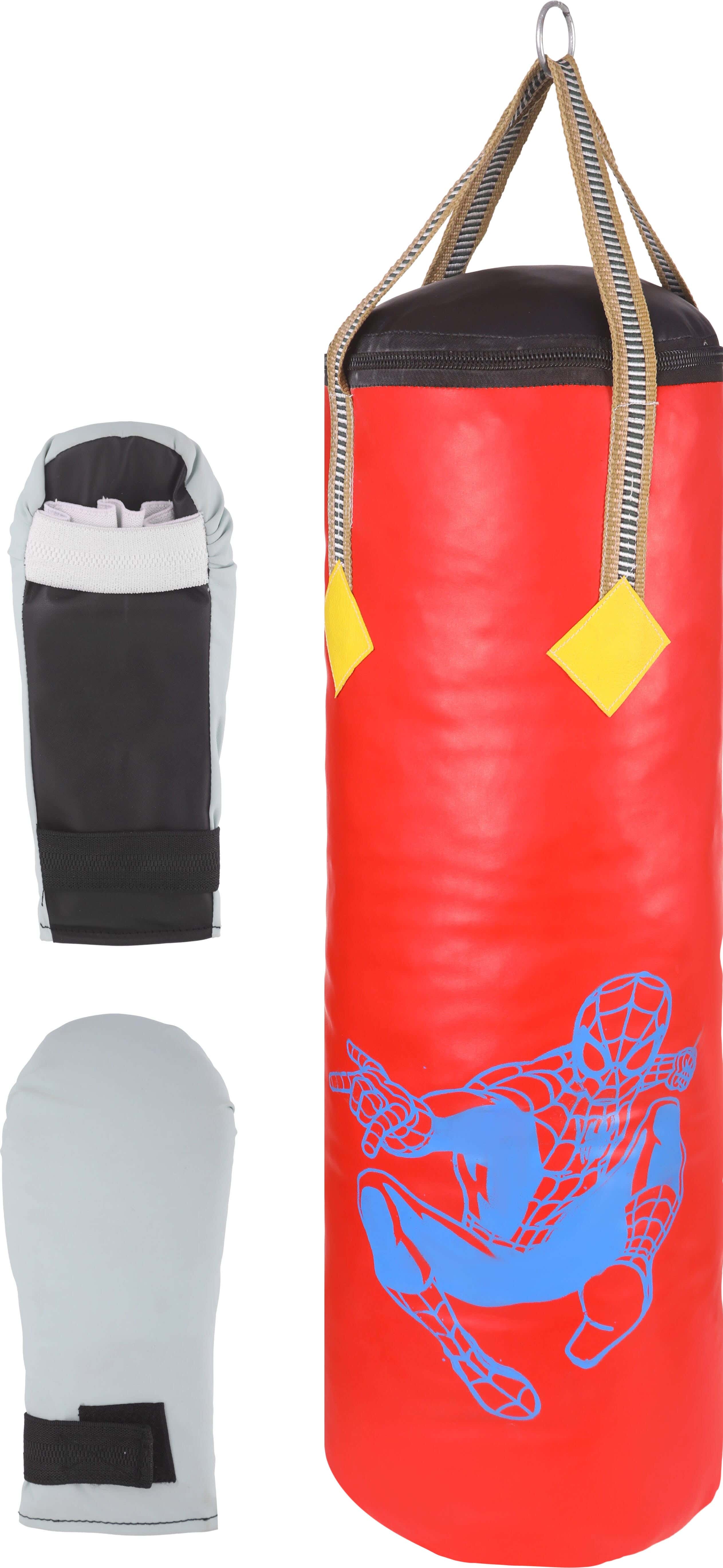 Imitation Leather Padded Sports Box for Boys, 2 Gloves, 66 To 75 cm - Red Light Green
