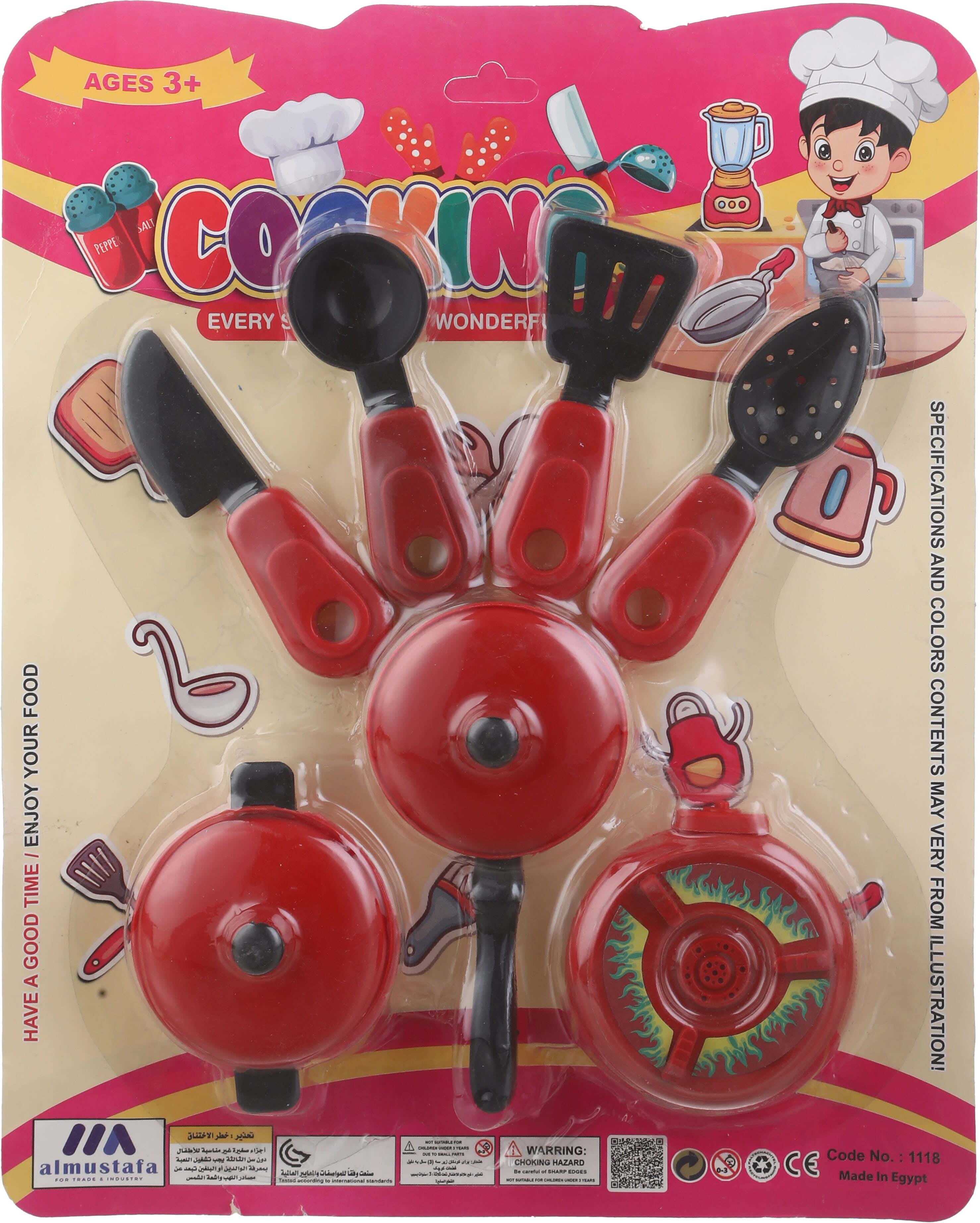 Kids' Kitchen Tools Toy Set, 9 Pieces - Red Black