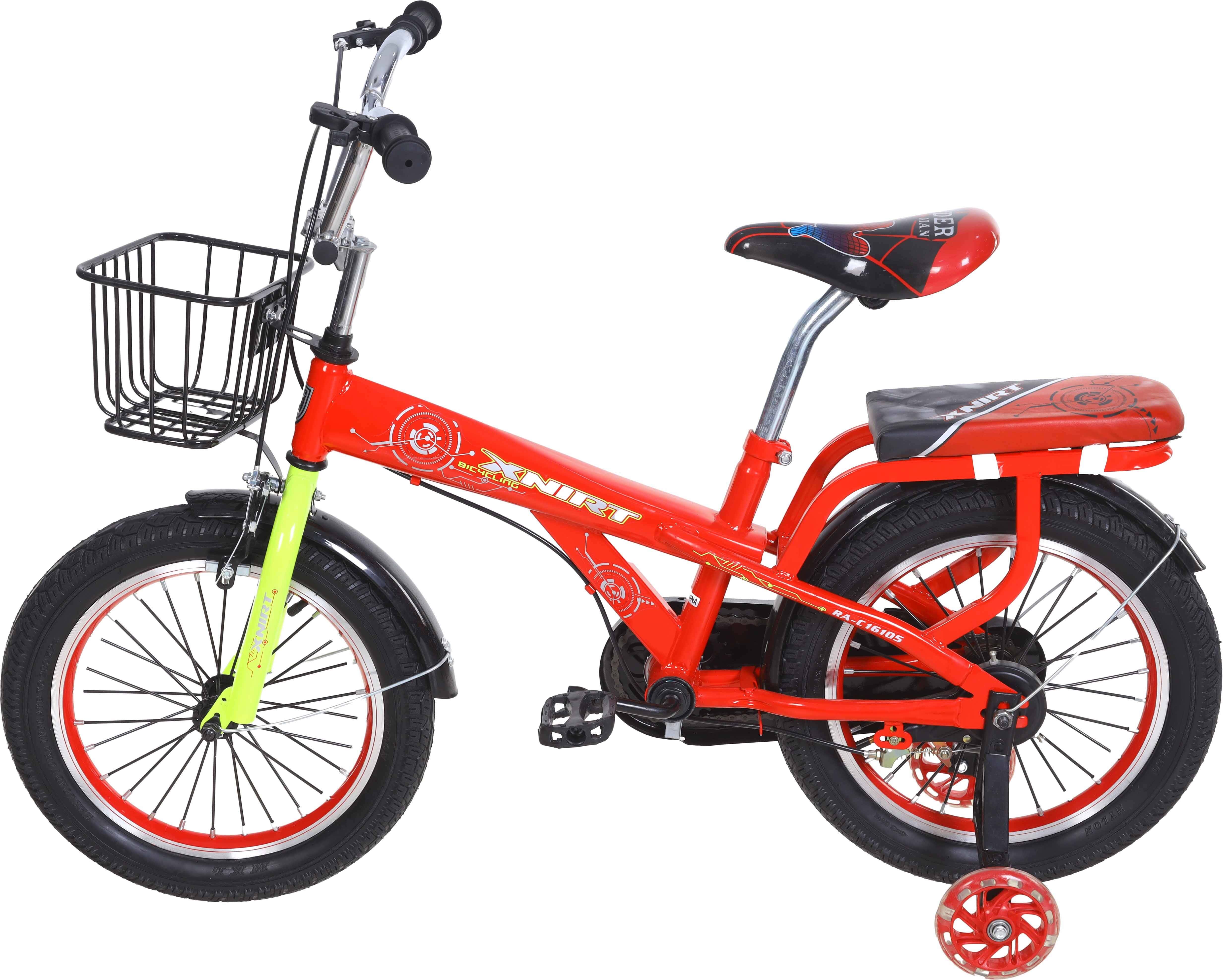 Xnirt Metal Bicycle For Kids, Size 16, with Padded Rear Seat and Front Basket - Red