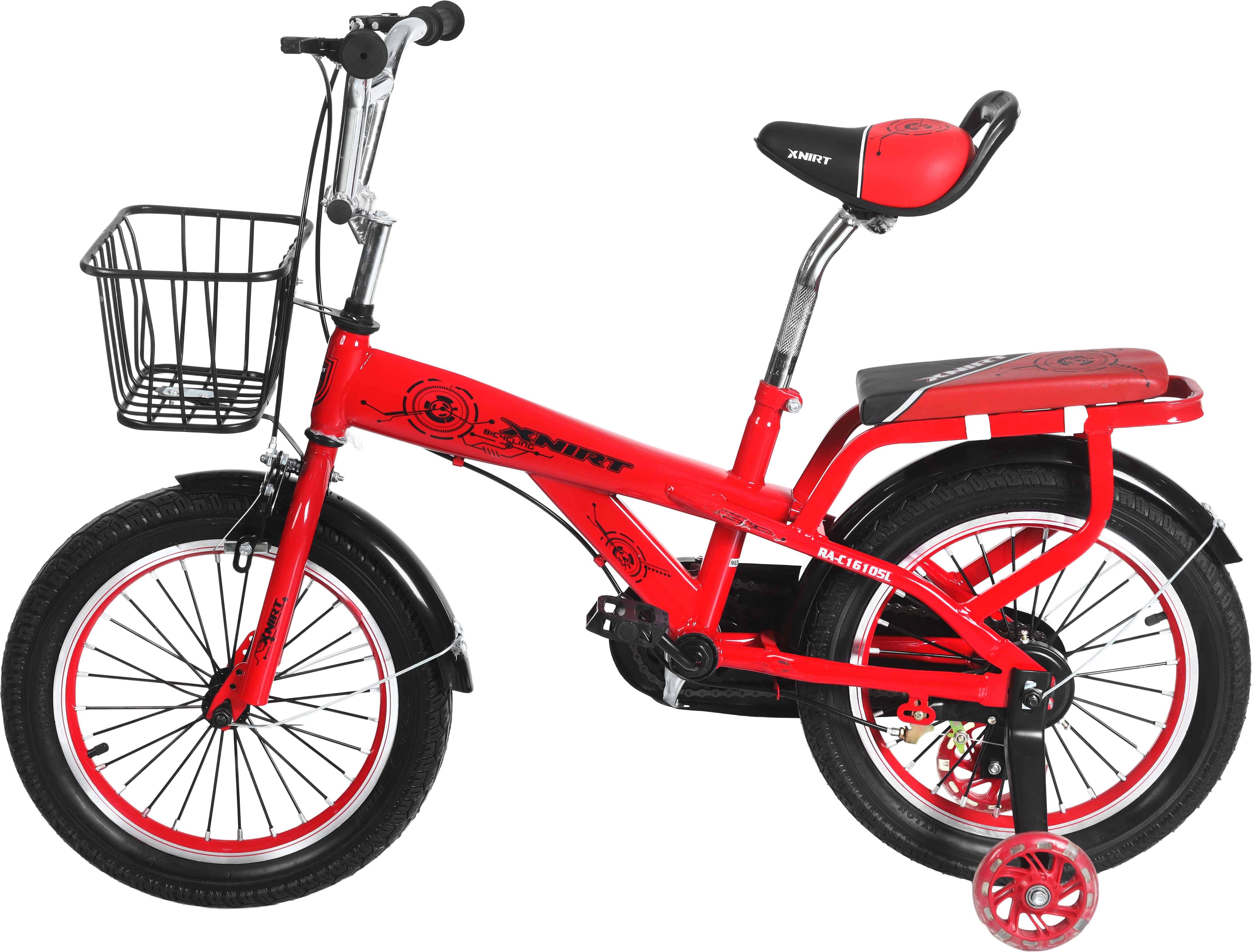 Xnirt Metal Bicycle For Kids, Size 16, with Padded Rear Seat and Front Basket - Dark Red