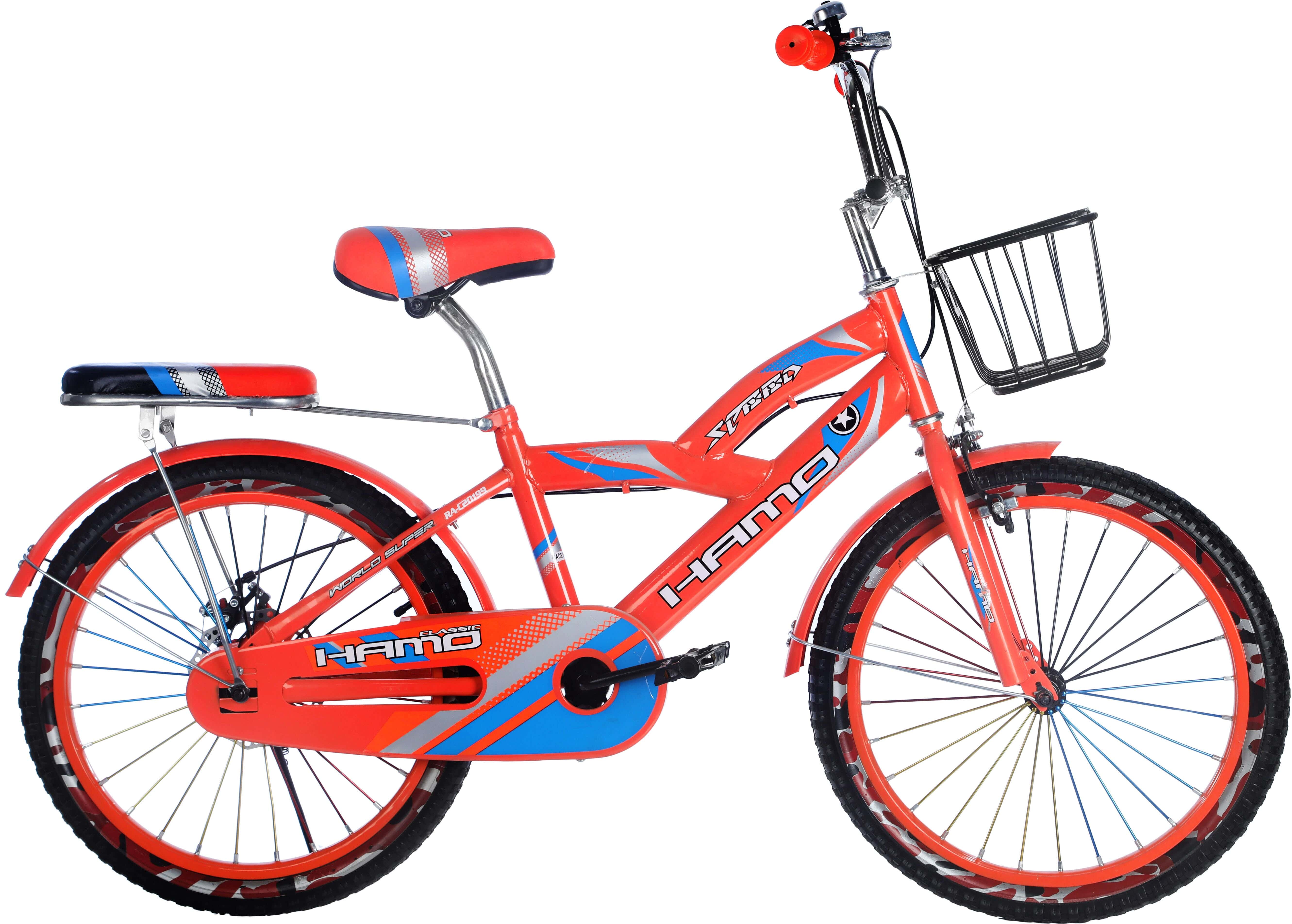 Metal Children's Bicycle, Size 20, with Padded Rear Seat and Front Basket - Orange