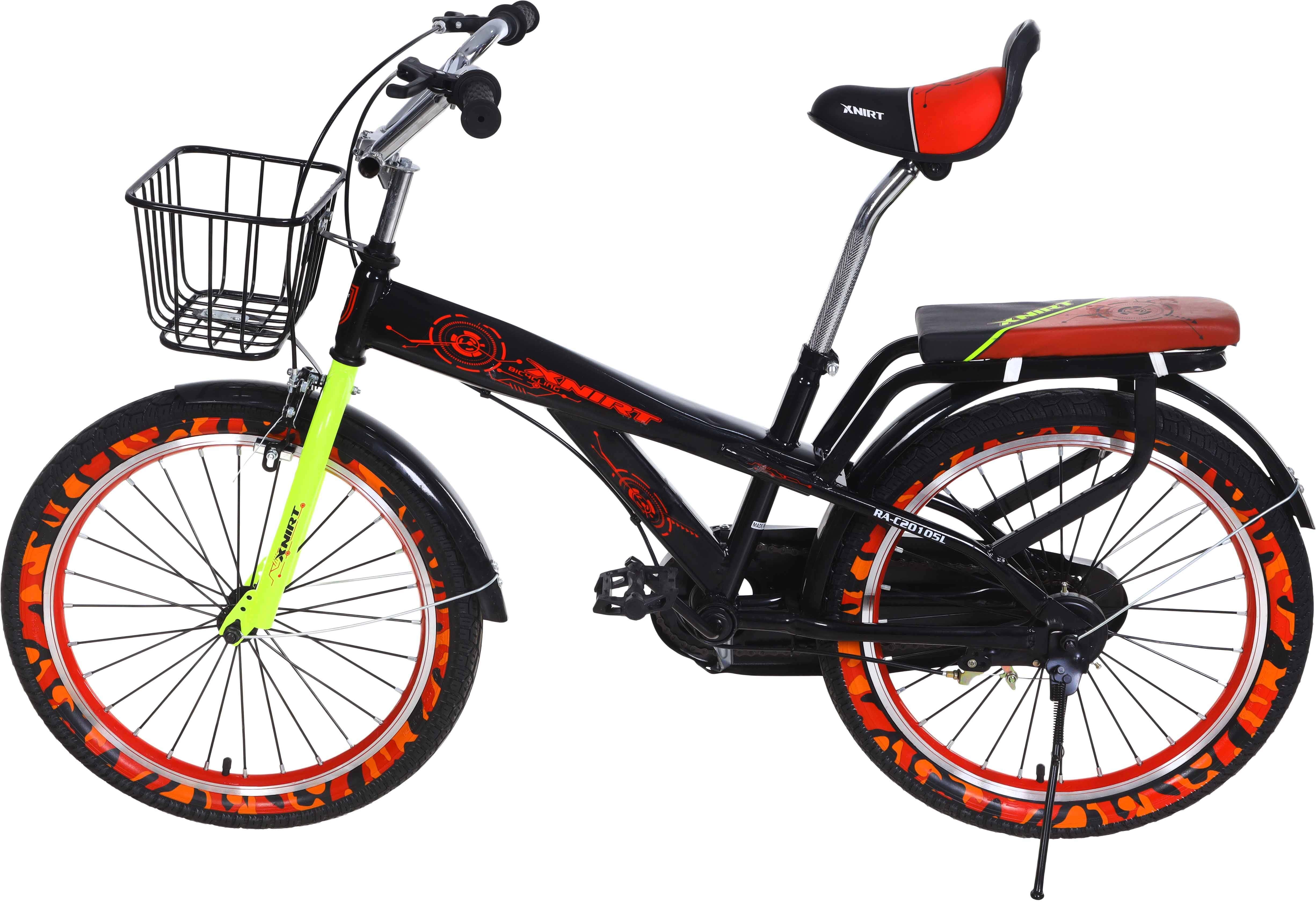 Xnirt Metal Bicycle For Kids, Size 20, with Padded Rear Seat and Front Basket - Black
