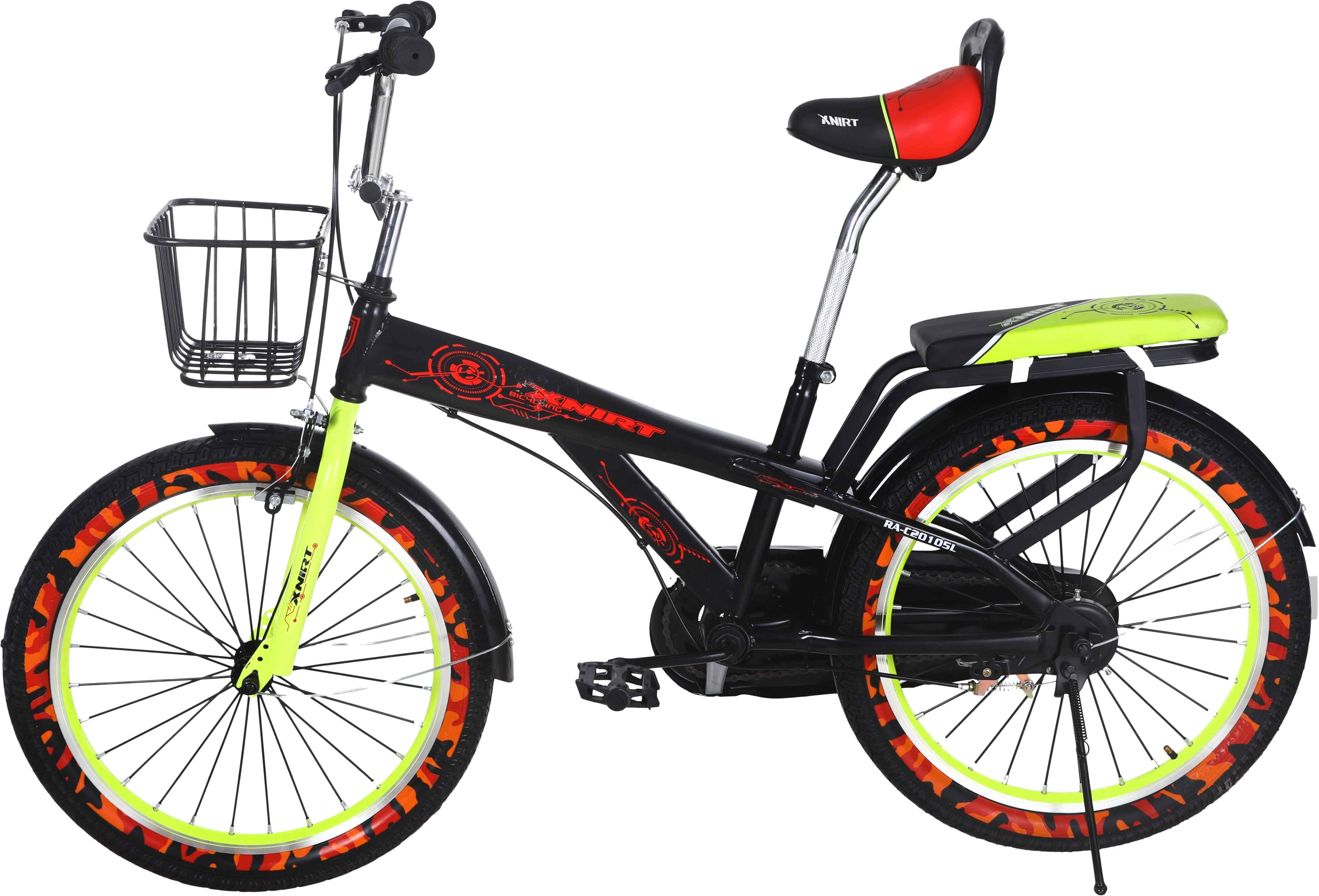 Xnirt Metal Bicycle For Kids, Size 20, with Padded Rear Seat and Front Basket - Black