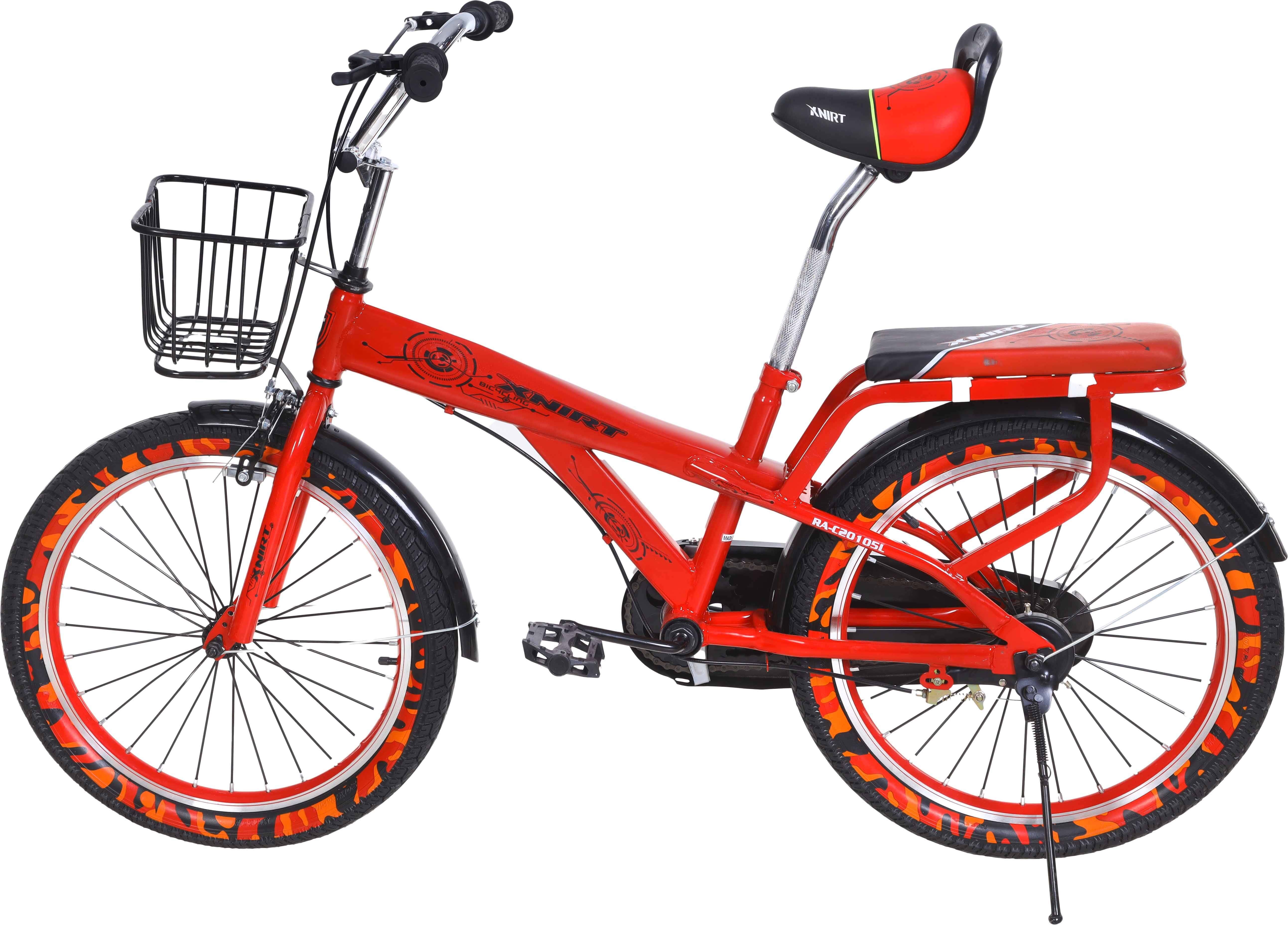 Xnirt Metal Bicycle For Kids, Size 20, with Padded Rear Seat and Front Basket - Red