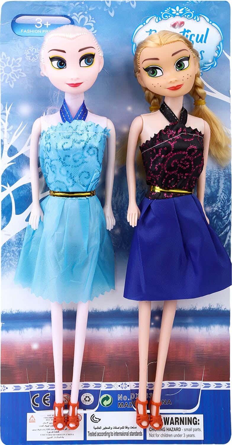 Plastic Frozen Doll Toy for Girls, 2 Pieces - Multicolor