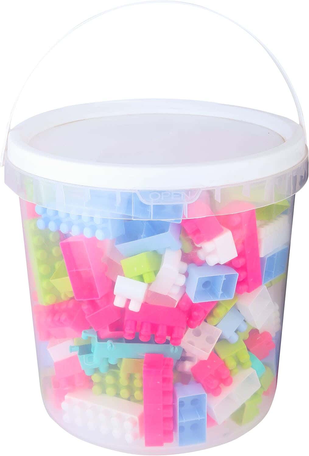 PlasticLarge Building Blocks Bucket for Kids - Multicolor