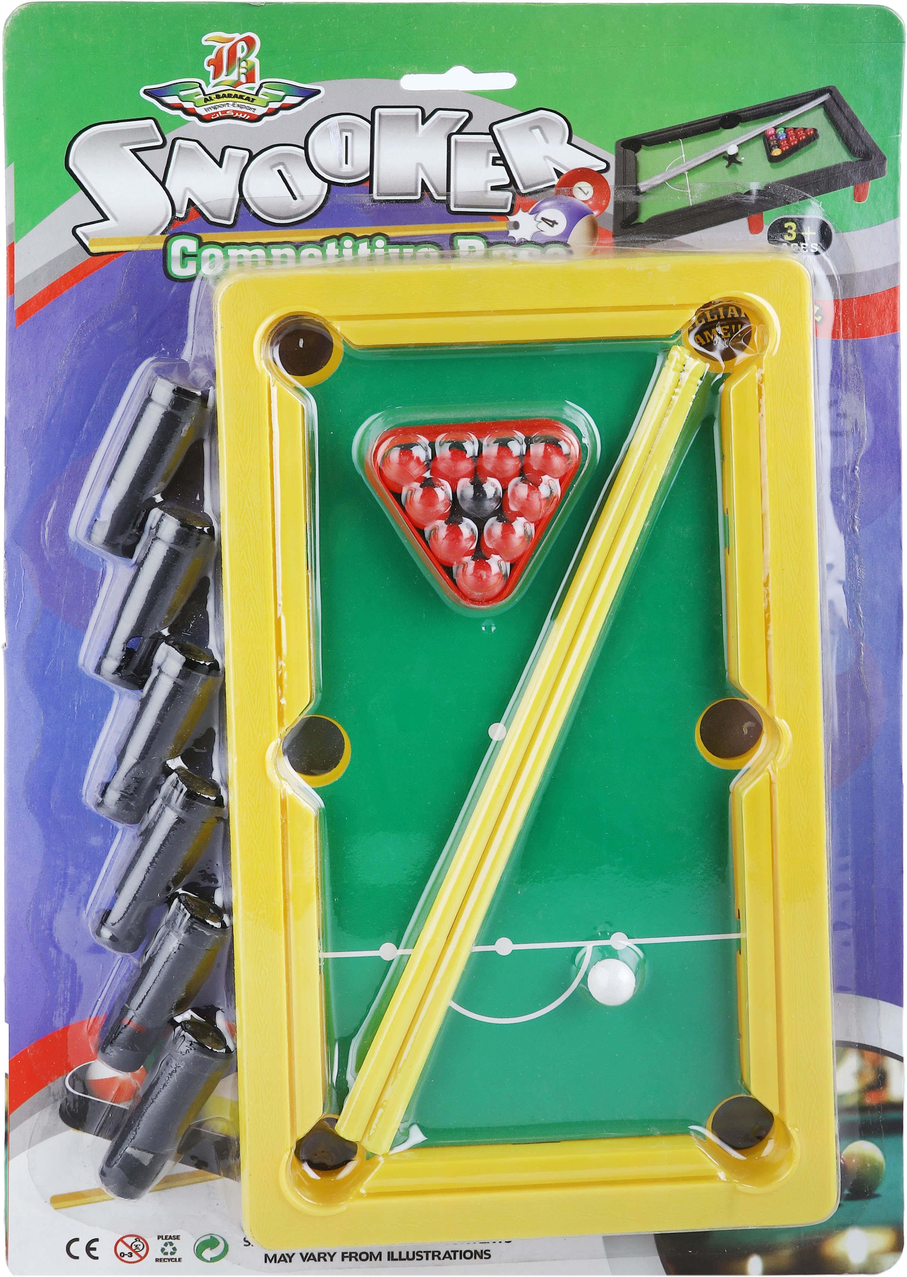 Small Plastic Billiards Game for Boys, 20 Pieces - Yellow Black