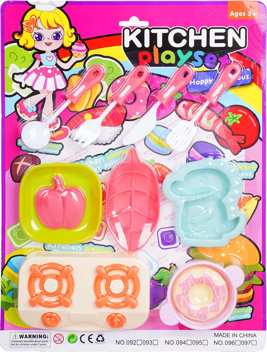 Plastic Kitchen Tools Toy for Girls, 11 Pieces - Multicolor