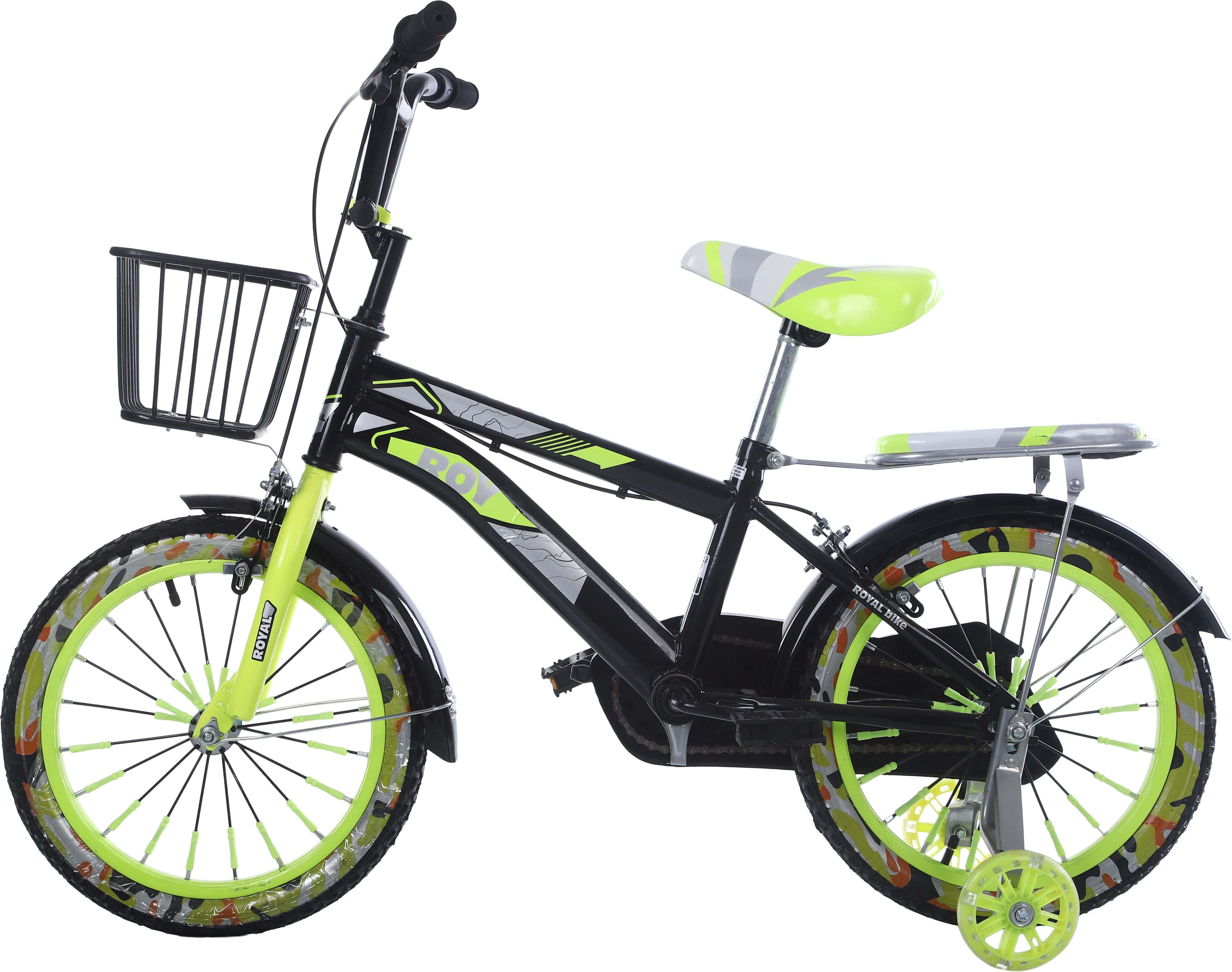 Royal Metal Bicycle, Size 16, Padded Rear Seat, Front Basket - Black Lemon