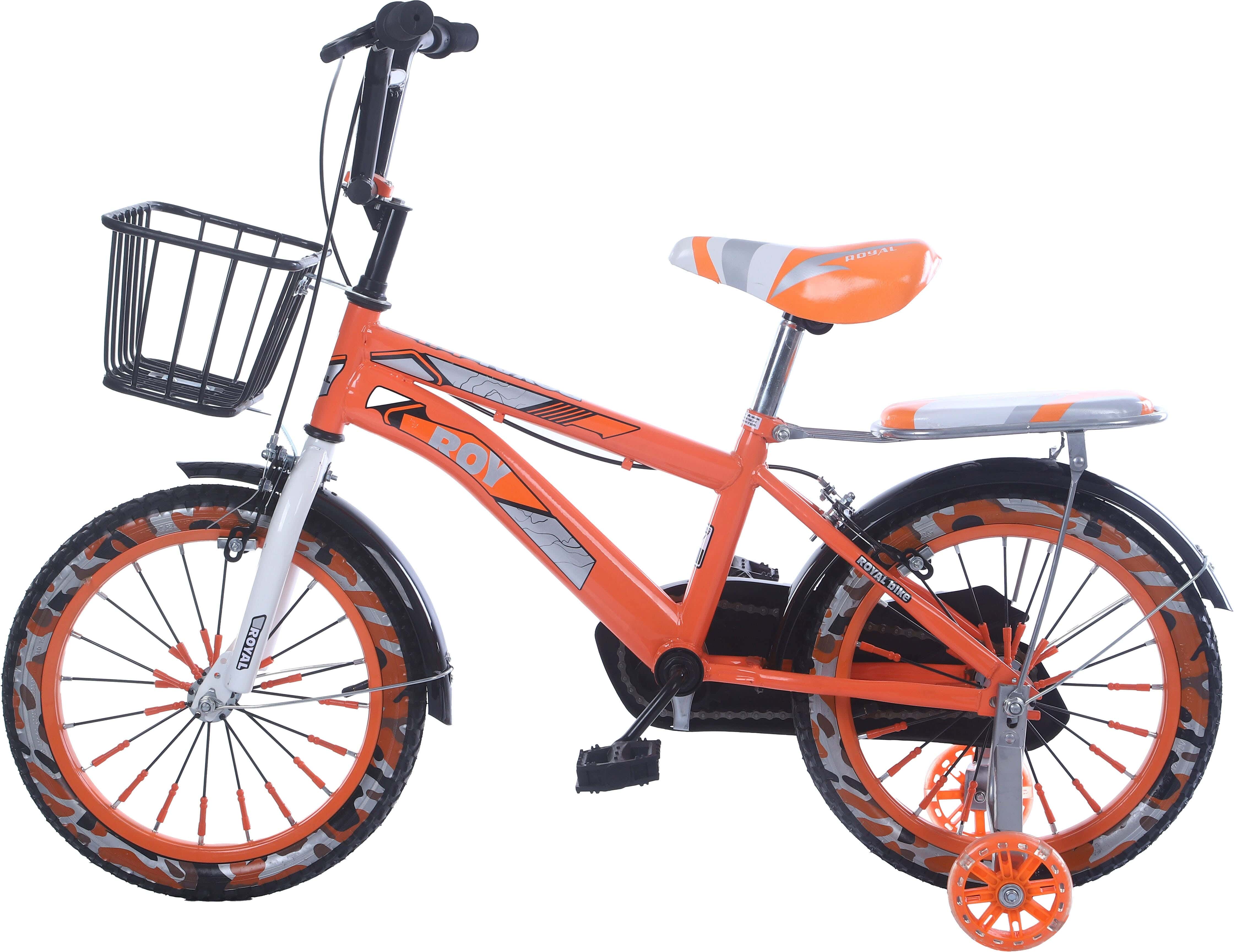 Royal Metal Bicycle, Size 16, Padded Rear Seat, Front Basket - Orange