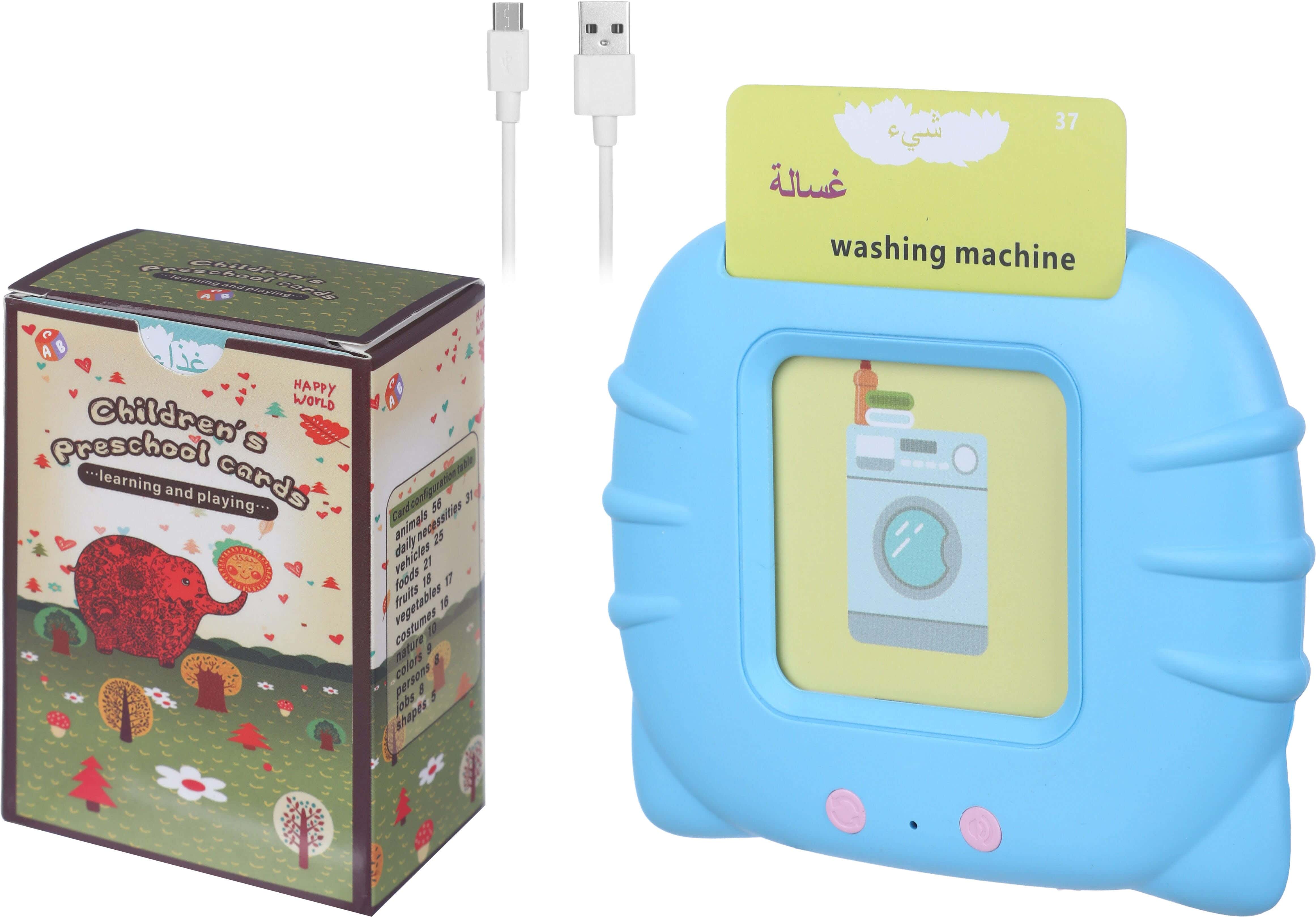 Early Learning Cards Device Toy for Kids, English and Arabic Sound - Blue Pink