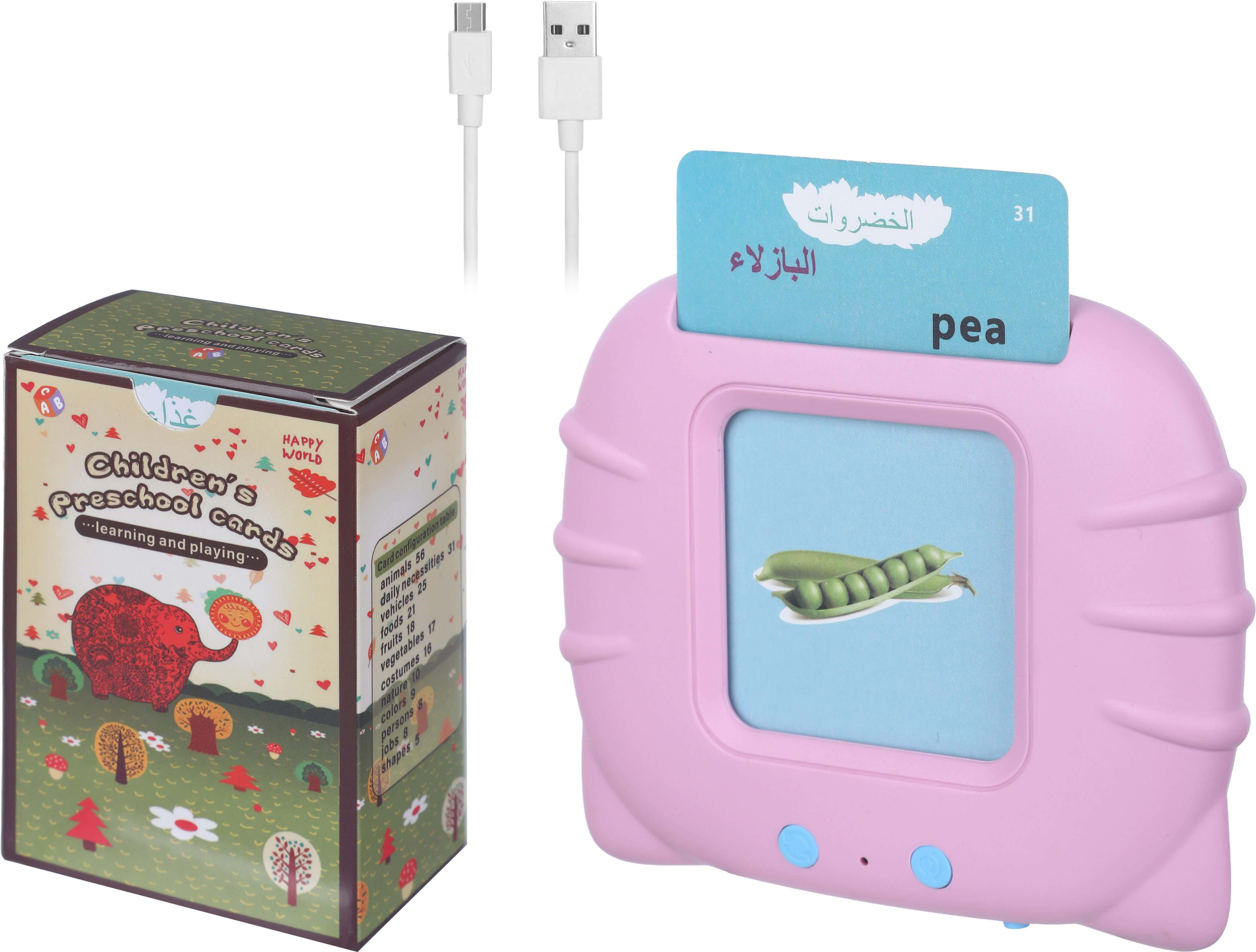 Early Learning Cards Device Toy for Kids, English and Arabic Sound - Pink Blue