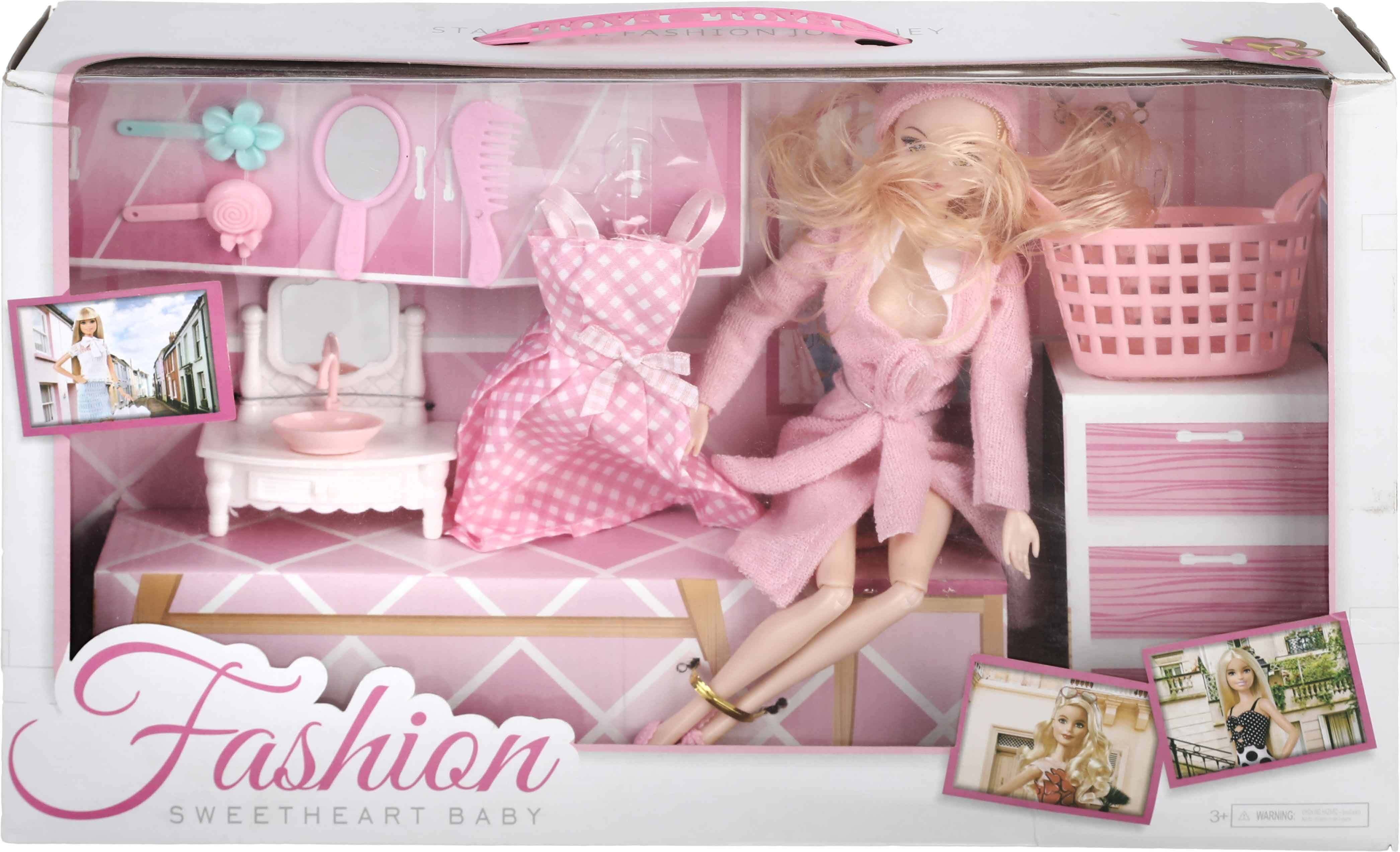 Plastic Jointed Fashion Doll Toy Set for Girls, 8 Pieces - Rose