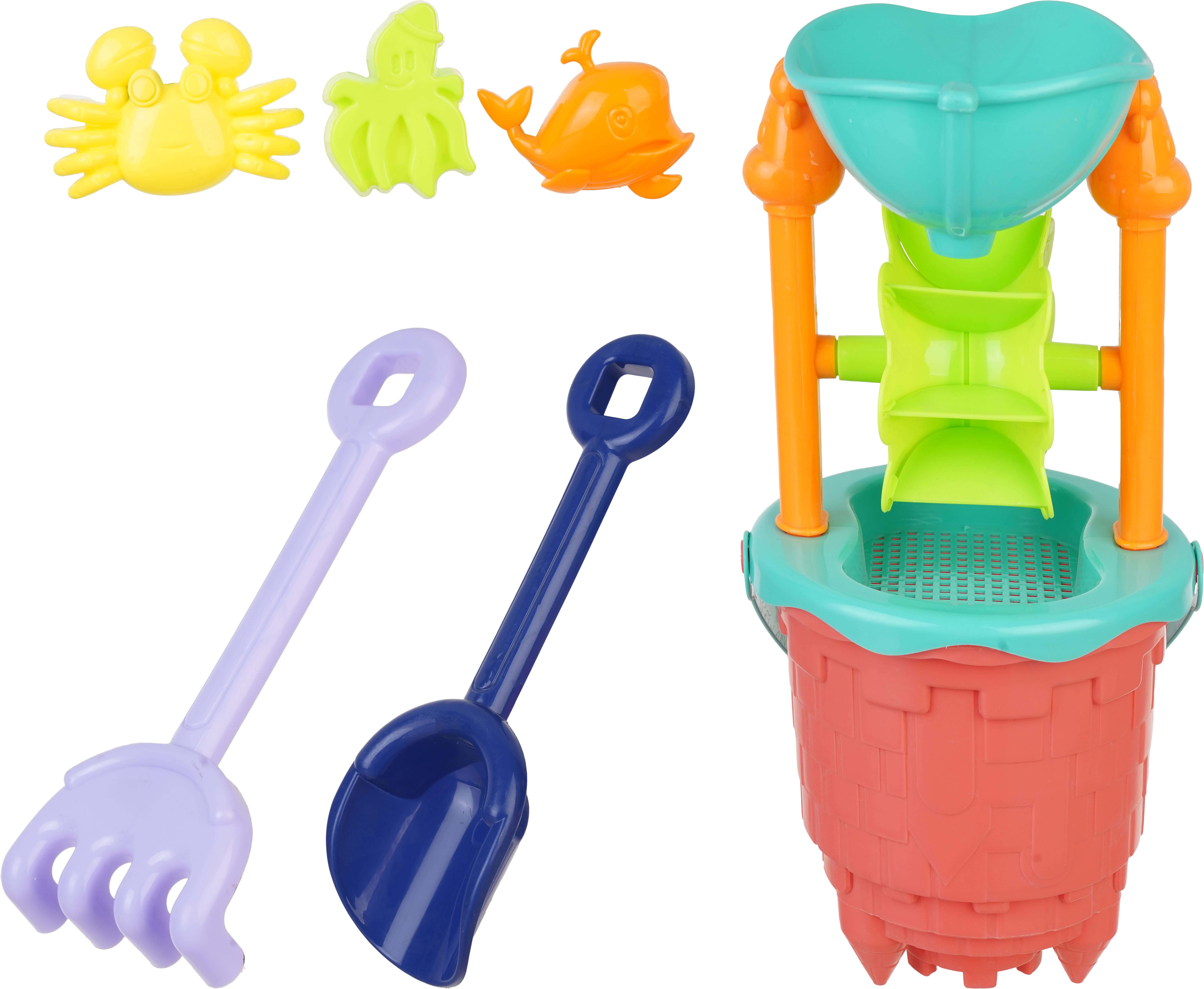 Faro Plast Plastic Beach Bucket Set For Kids, 7 Pieces - Multicolor