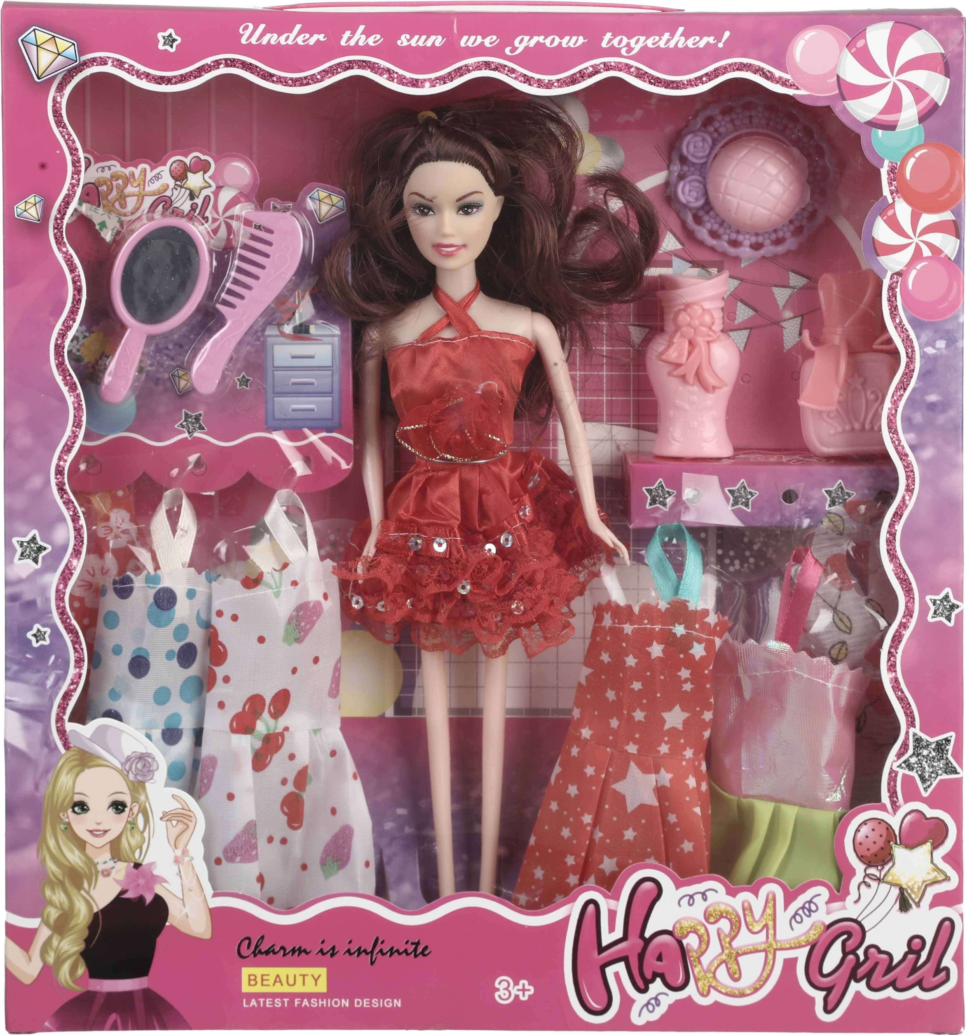 Plastic Fashion Doll Toy Set, 12 Pieces - Multicolor