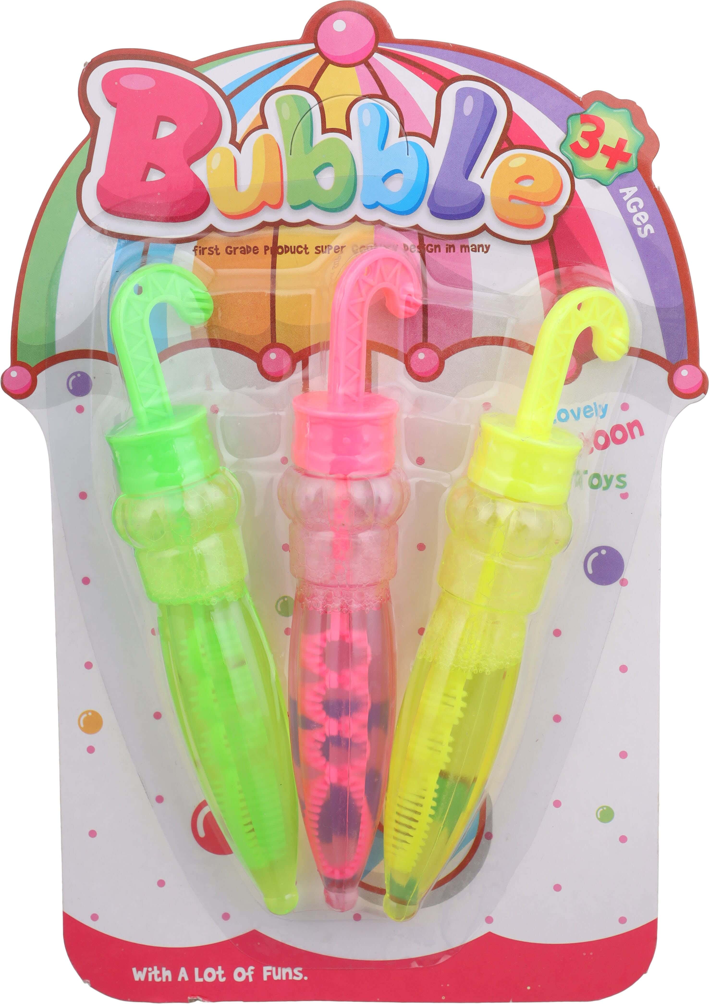 Plastic Bubbles Toy for Kids, umbrella Shaped, 3 Pieces - Multicolor