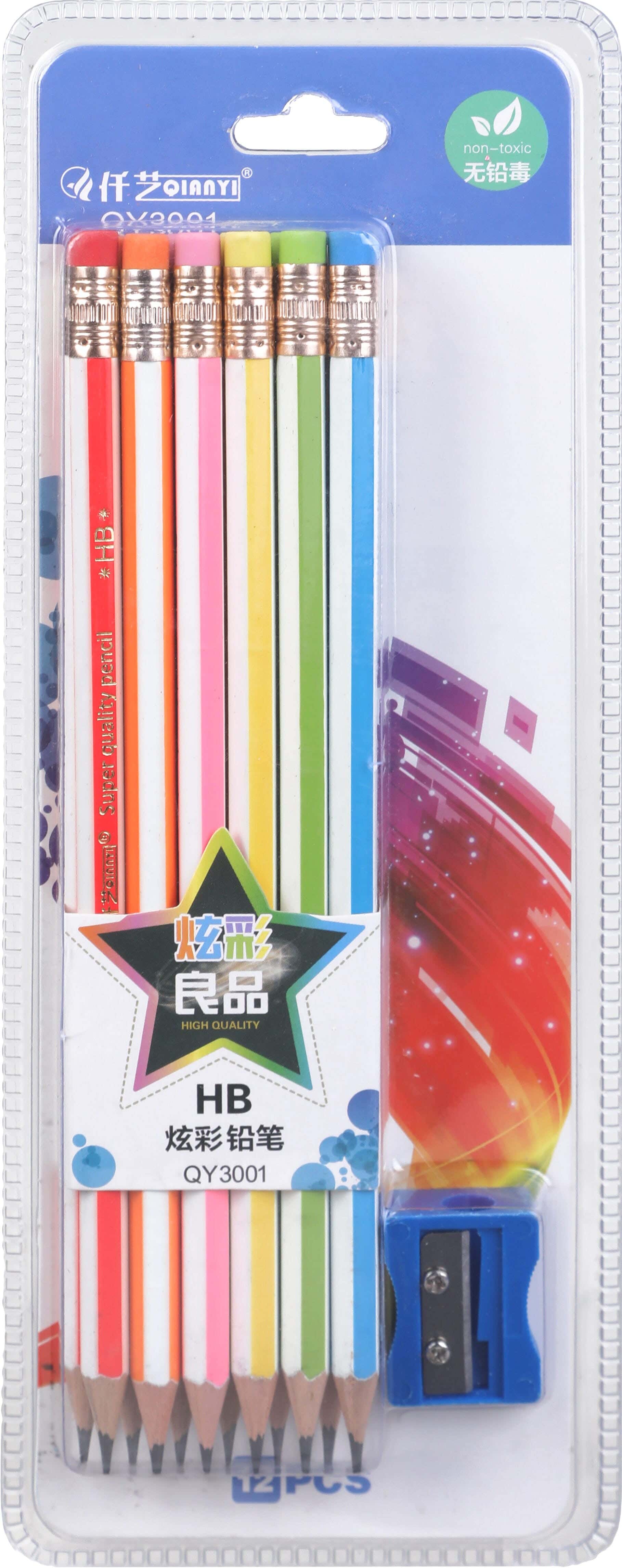 Pencil set, 12 pencils, sharpener - Multicolor