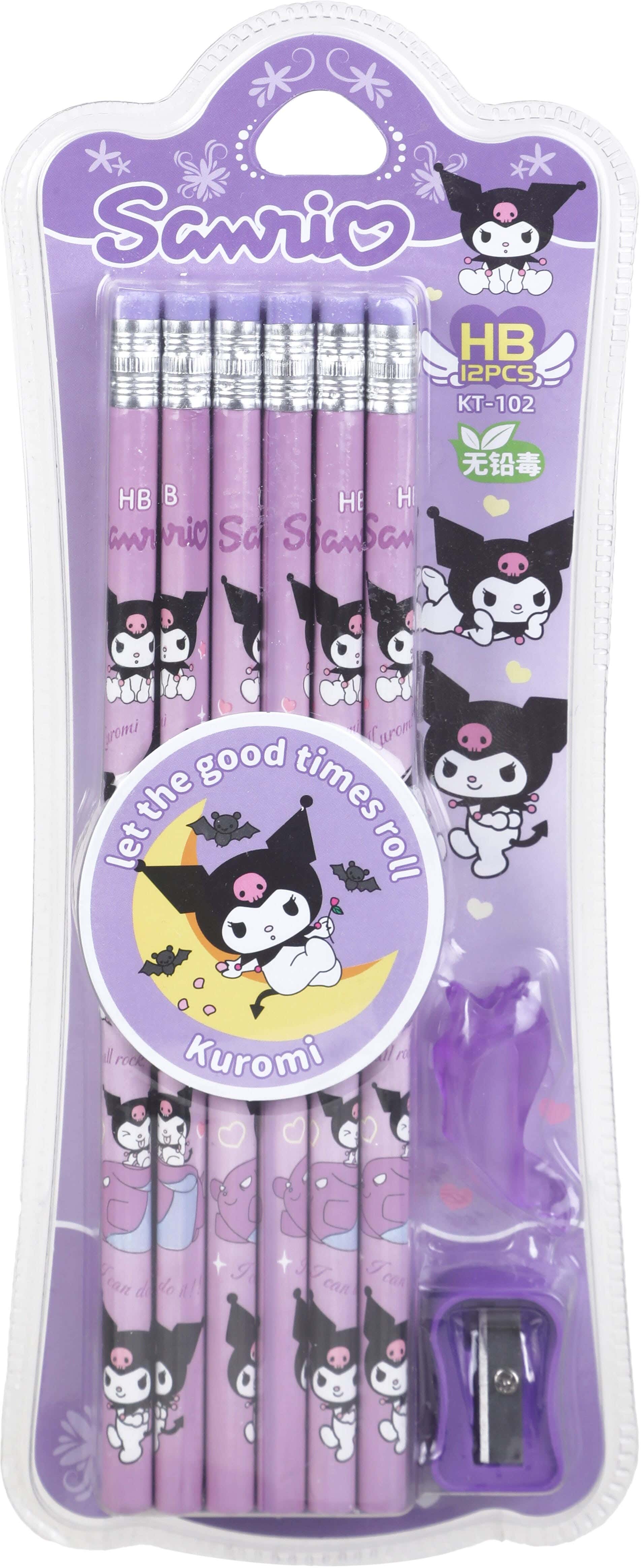 Pencil set, 12 pencils, sharpener, accessory - Mauve