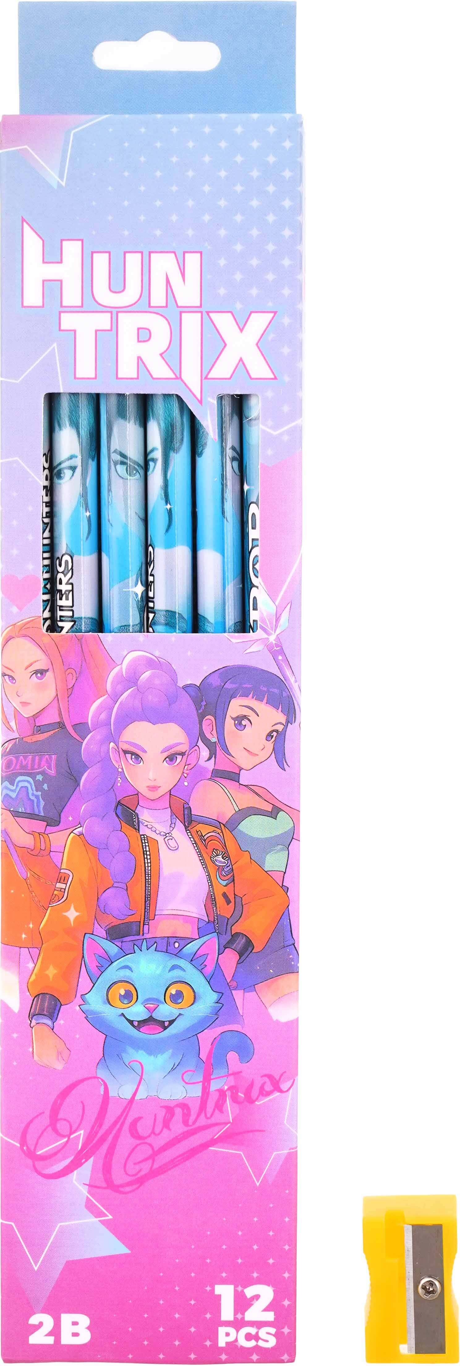 Pencil set, 12 pencils, 2B, with eraser and sharpener - Multicolor