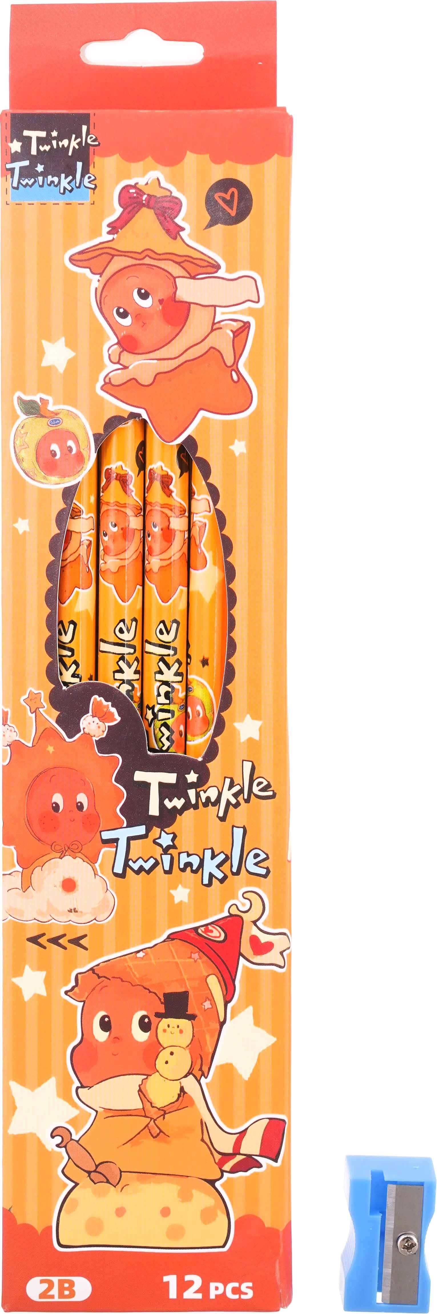 Pencil set, 12 pencils, 2B, with eraser and sharpener - Multicolor