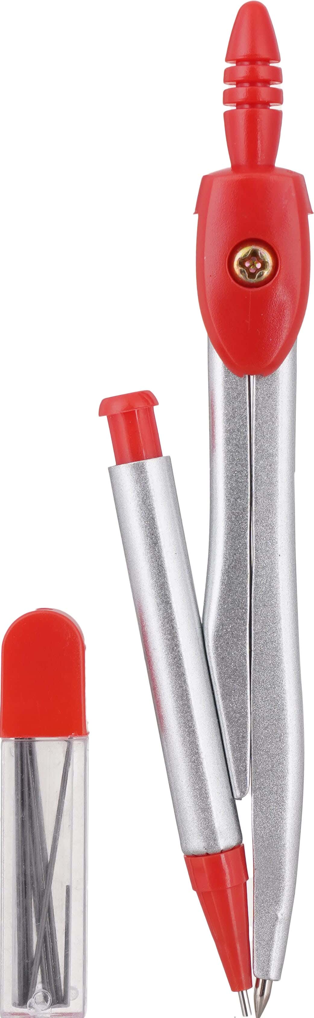Metal Geometry Compass Set with Mechanical Pencil, 2 pieces - Silver Red