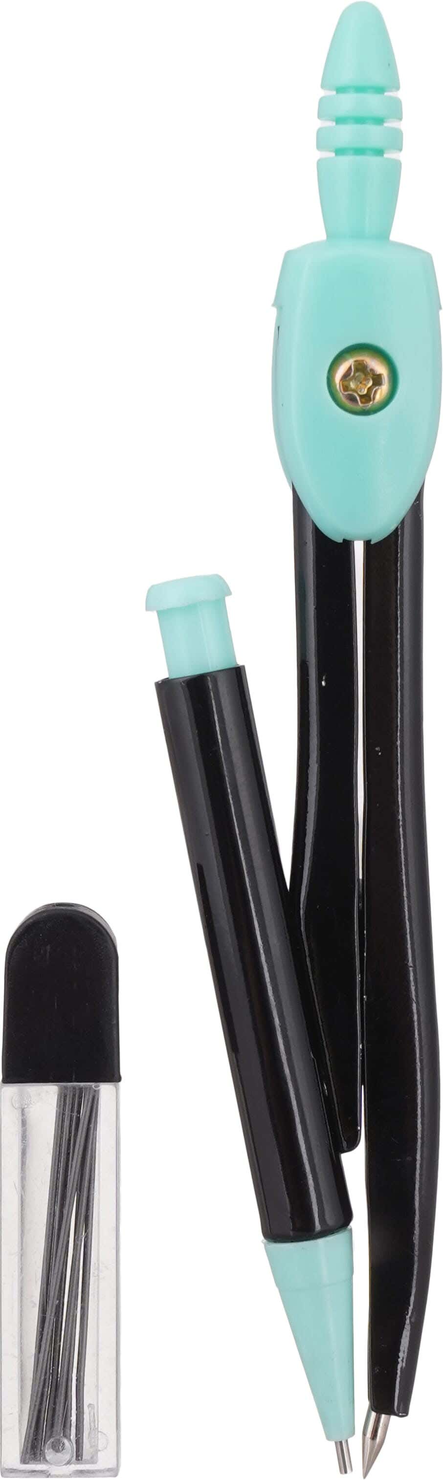 Metal Geometry Compass Set with Mechanical Pencil, 2 pieces - Black Turquoise