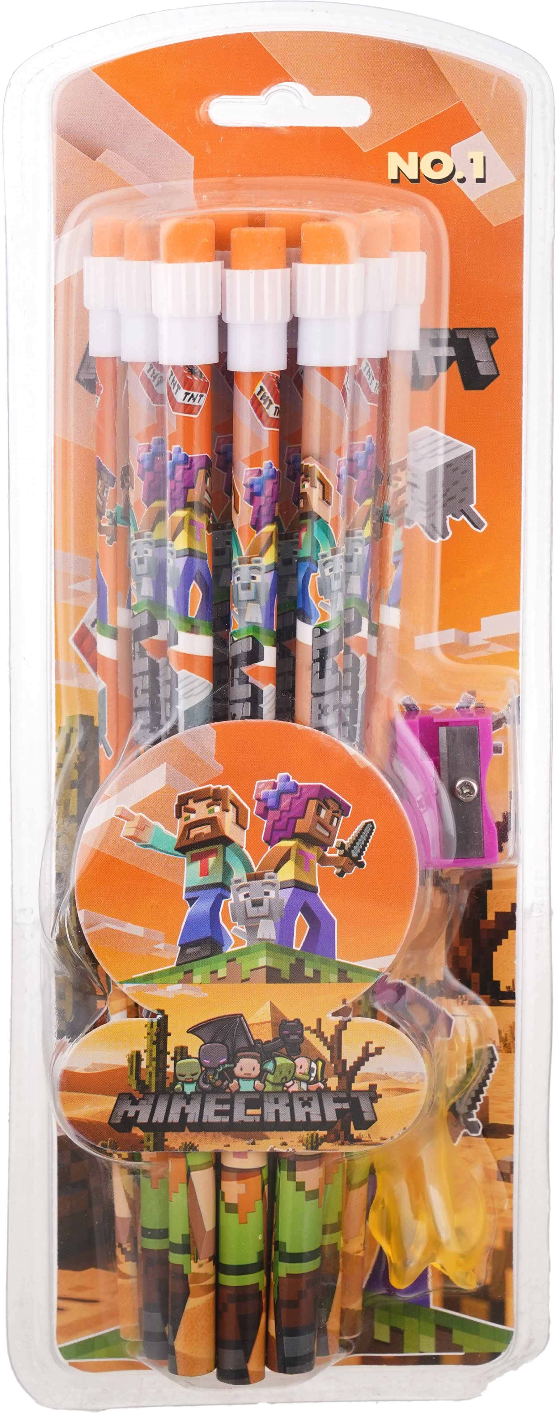 Pencil set, 12 pencils, HB, with eraser and sharpener - Multicolor